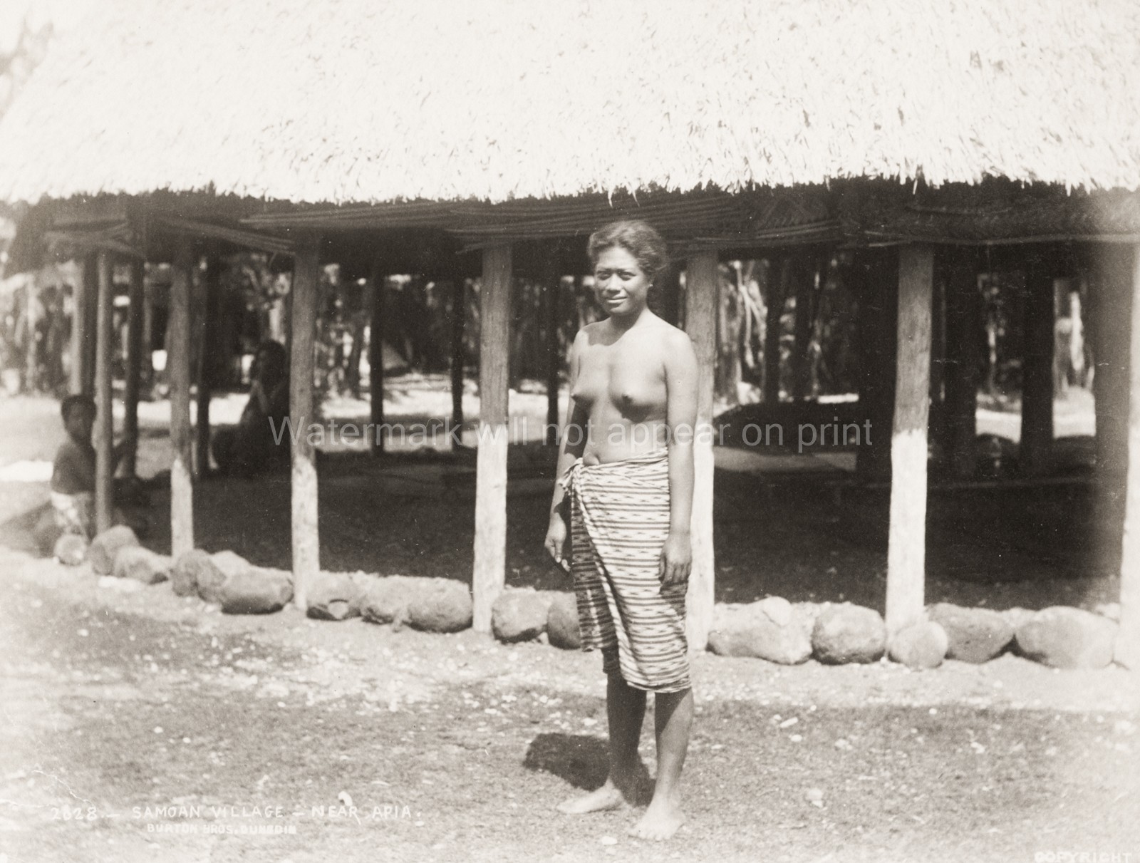 Samoan Woman Native Hut Village Life Apia Western Samoa Vtg. Photo 19thC.