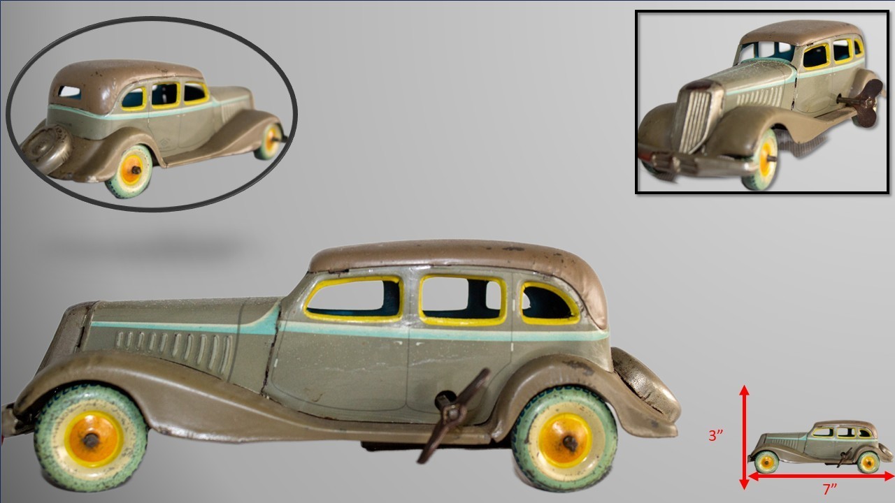 Vintage 1930's Pre-War Japanese Tin Lithographed Clockwork Graham 4-door Sedan