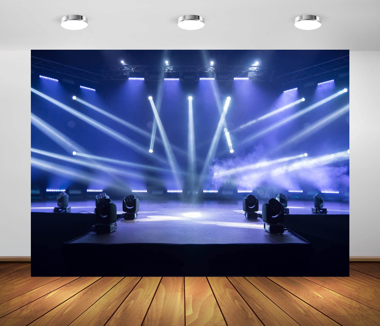 BELECO 7x5ft Fabric Music Concert Stage Backdrop Music Night Blue Stage Spotligh