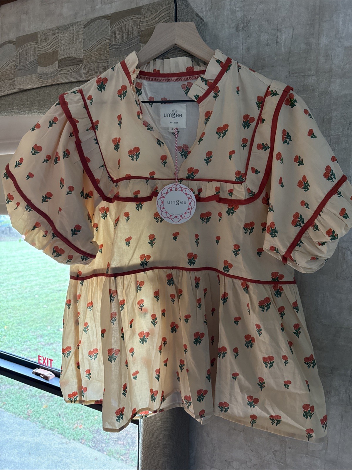 UMGEE Orange Floral Cotton Fall Top Size S