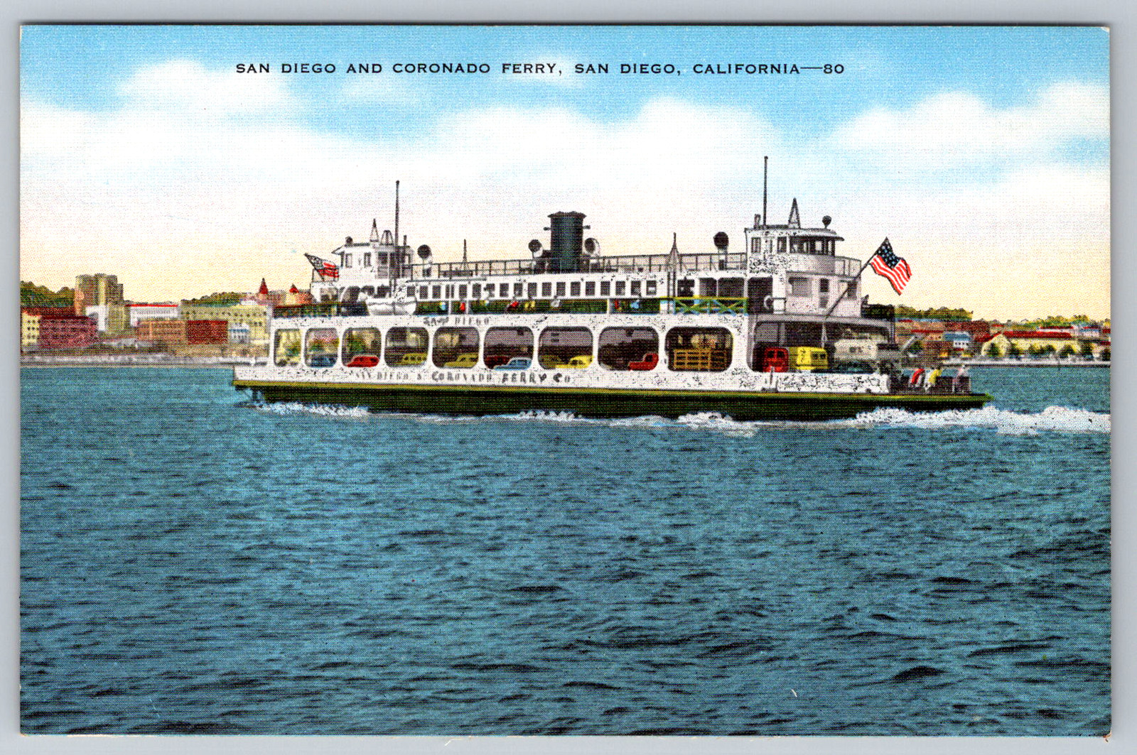 c1940s San Diego Coronado Ferry California Linen Postcard c1940s San Diego Coronado Ferry California Linen Postcard
