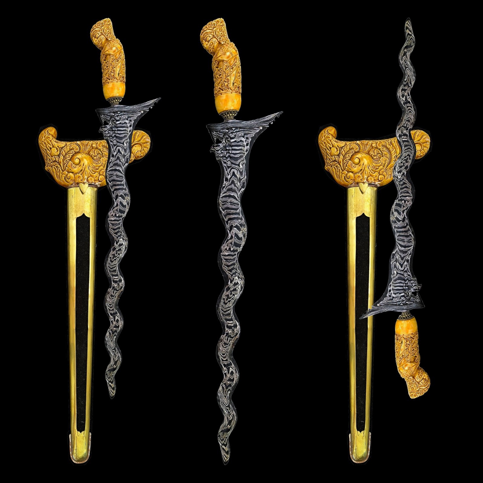 Antique Indonesian Javanese Madura Keris Kris Dagger Rare pamor and Naga dapur