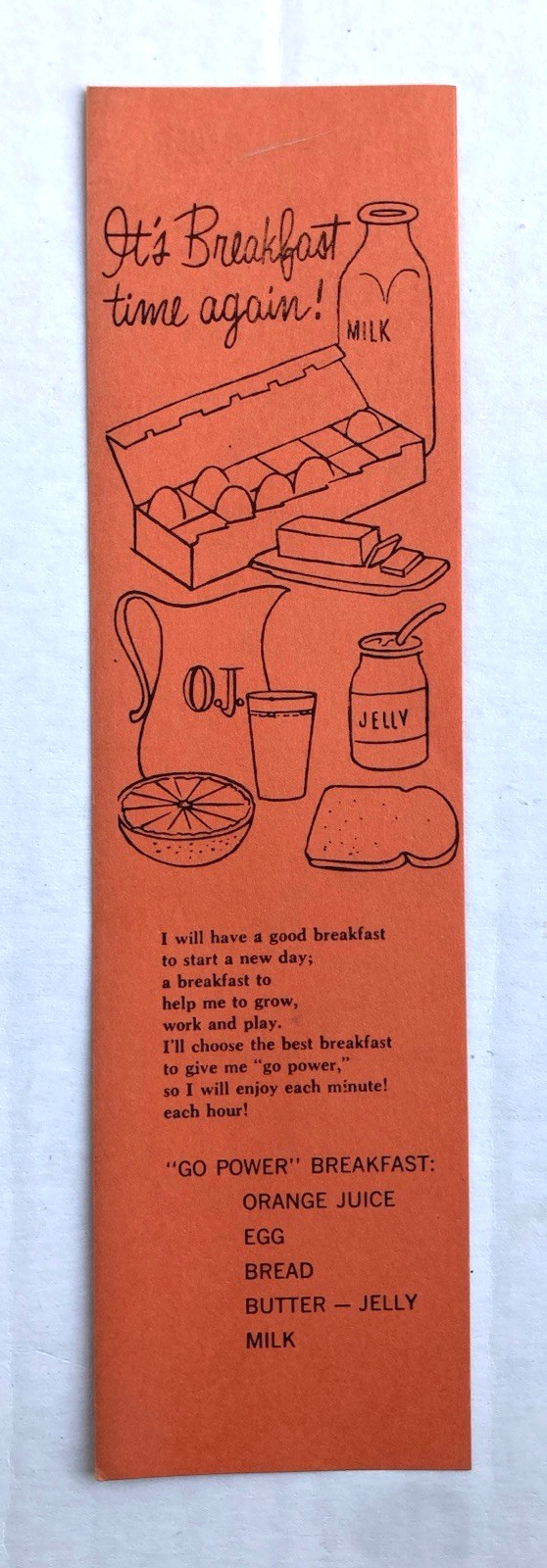 Vtg Midcentury Florida Citrus Promotional Bookmark Breakfast Foods Orange Juice