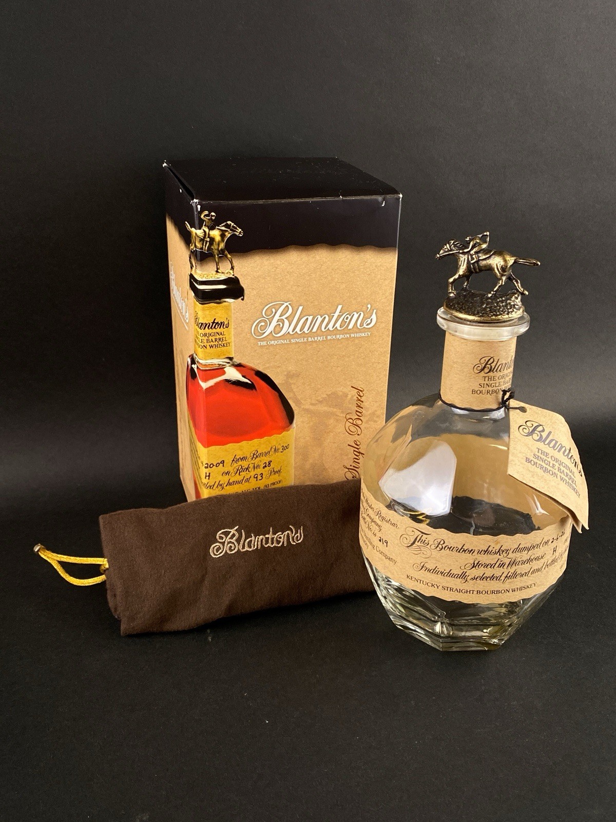 Blanton\'s Bourbon Whiskey Bottle Empty with O Stopper, Tag, Bag and Box