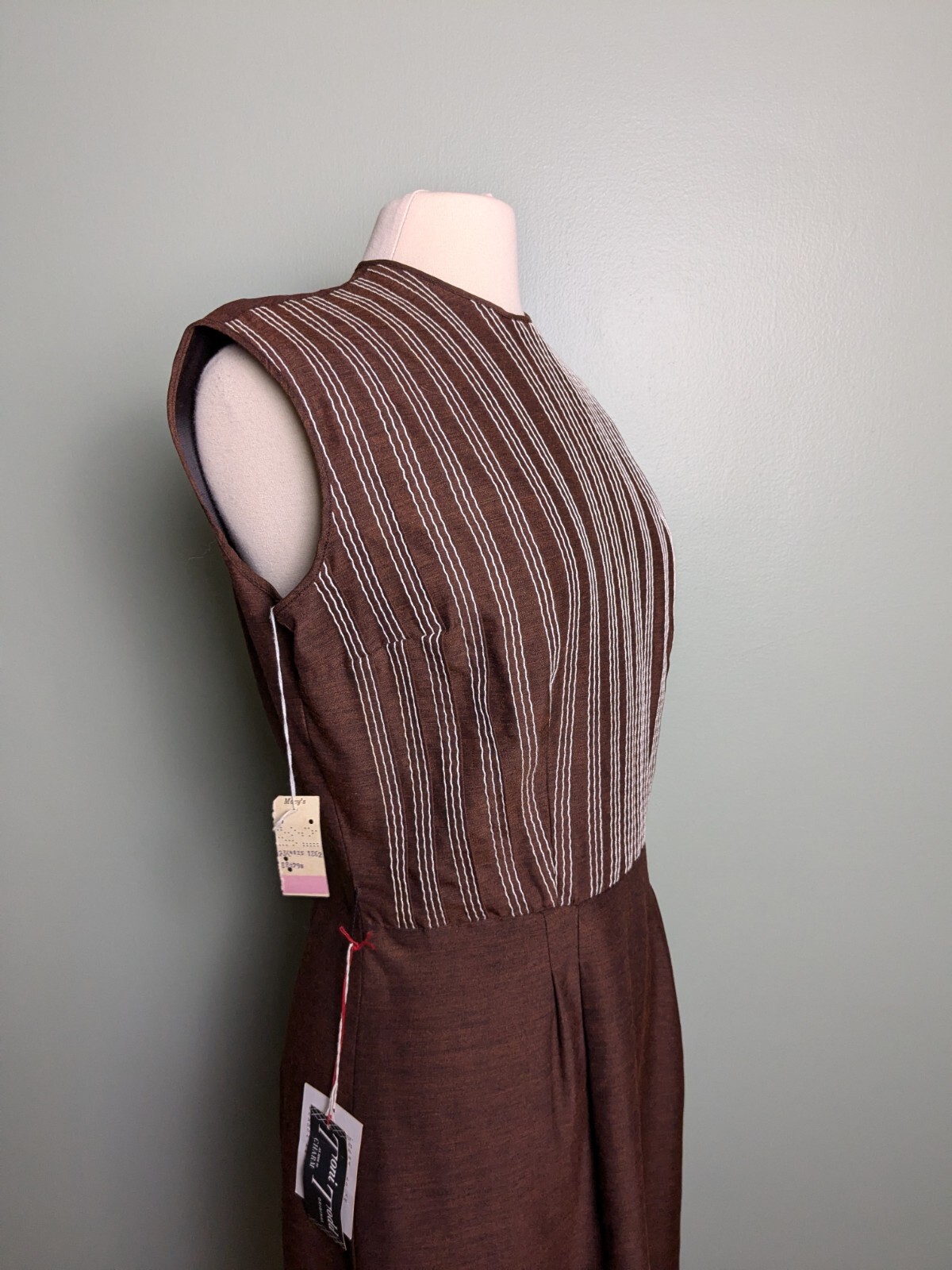 Deadstock Vintage 1960s Striped Brown Pencil Dress