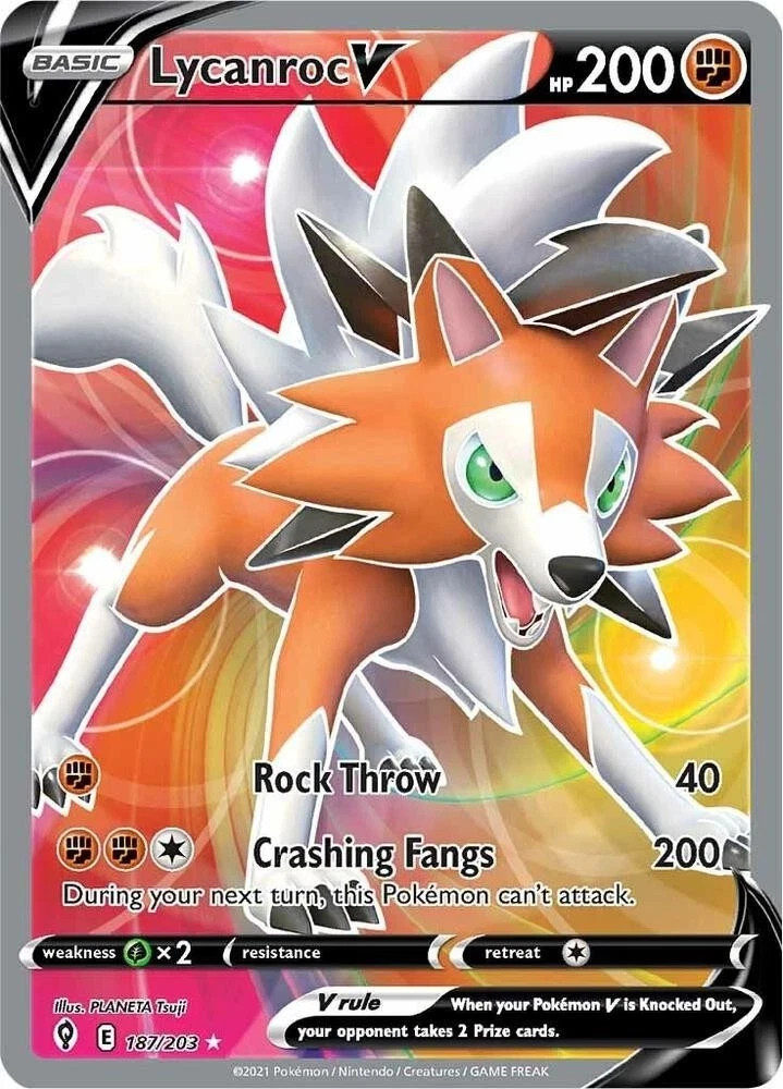 Lycanroc V (Full Art) 187/203 SWSH07: Evolving Skies Holo NM Lycanroc V (Full Art) 187/203 SWSH07: Evolving Skies Holo NM