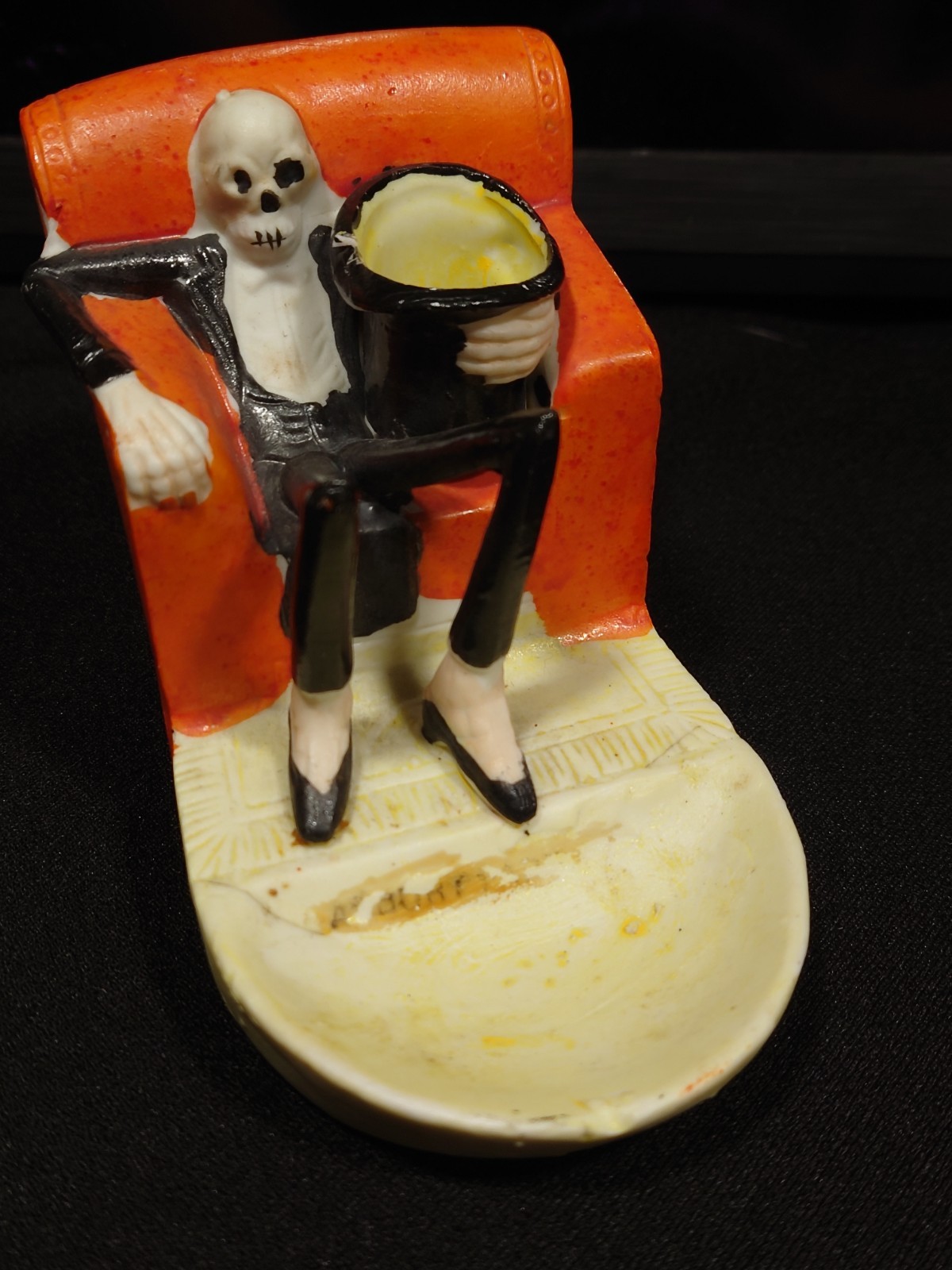 Vintage HSK Japan Tuxedo Skeleton on Chair Match Holder Striker Bisque 