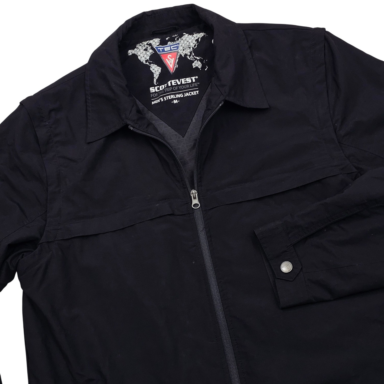SCOTTEVEST Sterling Jacket Mens M Black Multi-Pocket Travel Techwear Utility