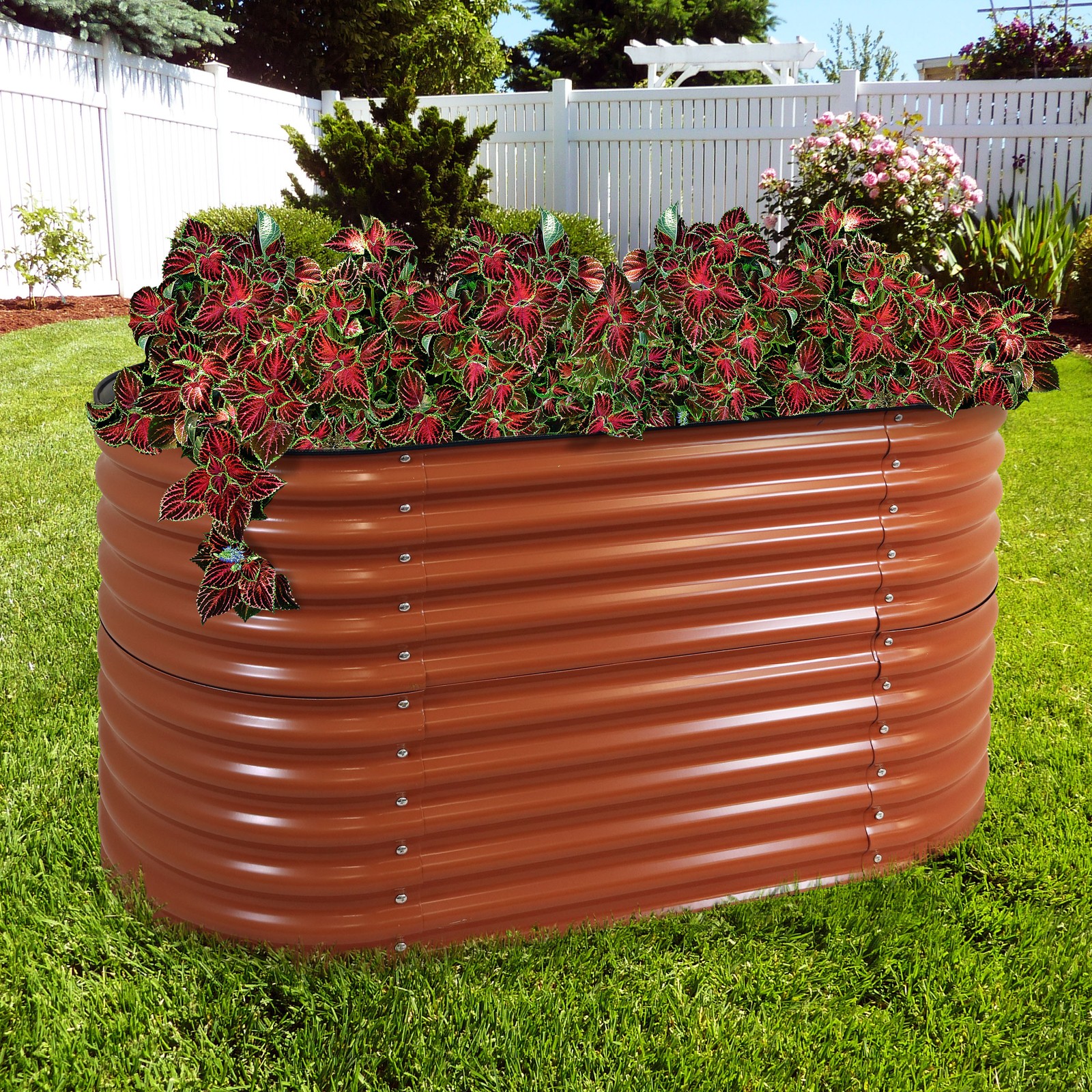 62.5 in Oval, Metal Raised Garden Bed For Outdoor, Brown by Sunnydaze