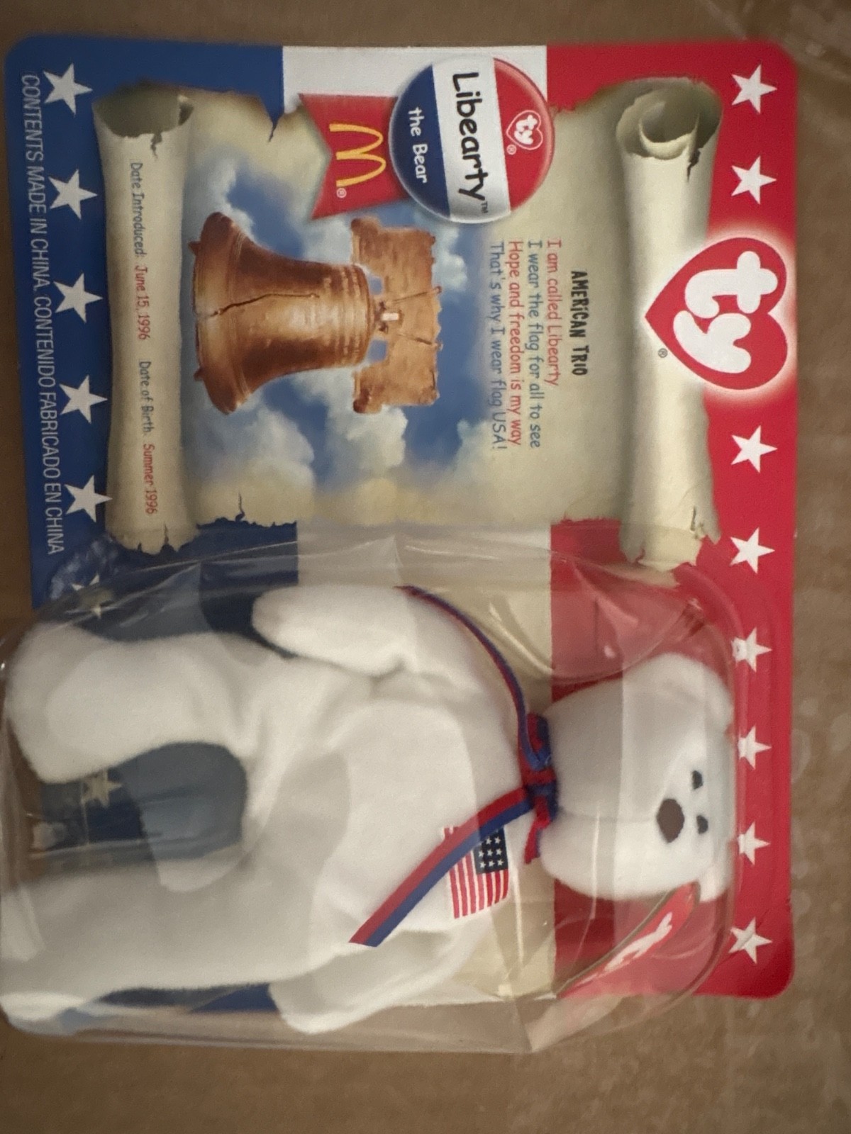 1996 Ty McDonald’s Libearty the Bear American Trio Teenie Beanie Baby Sealed. 1996 Ty McDonald’s Libearty the Bear American Trio Teenie Beanie Baby Sealed.