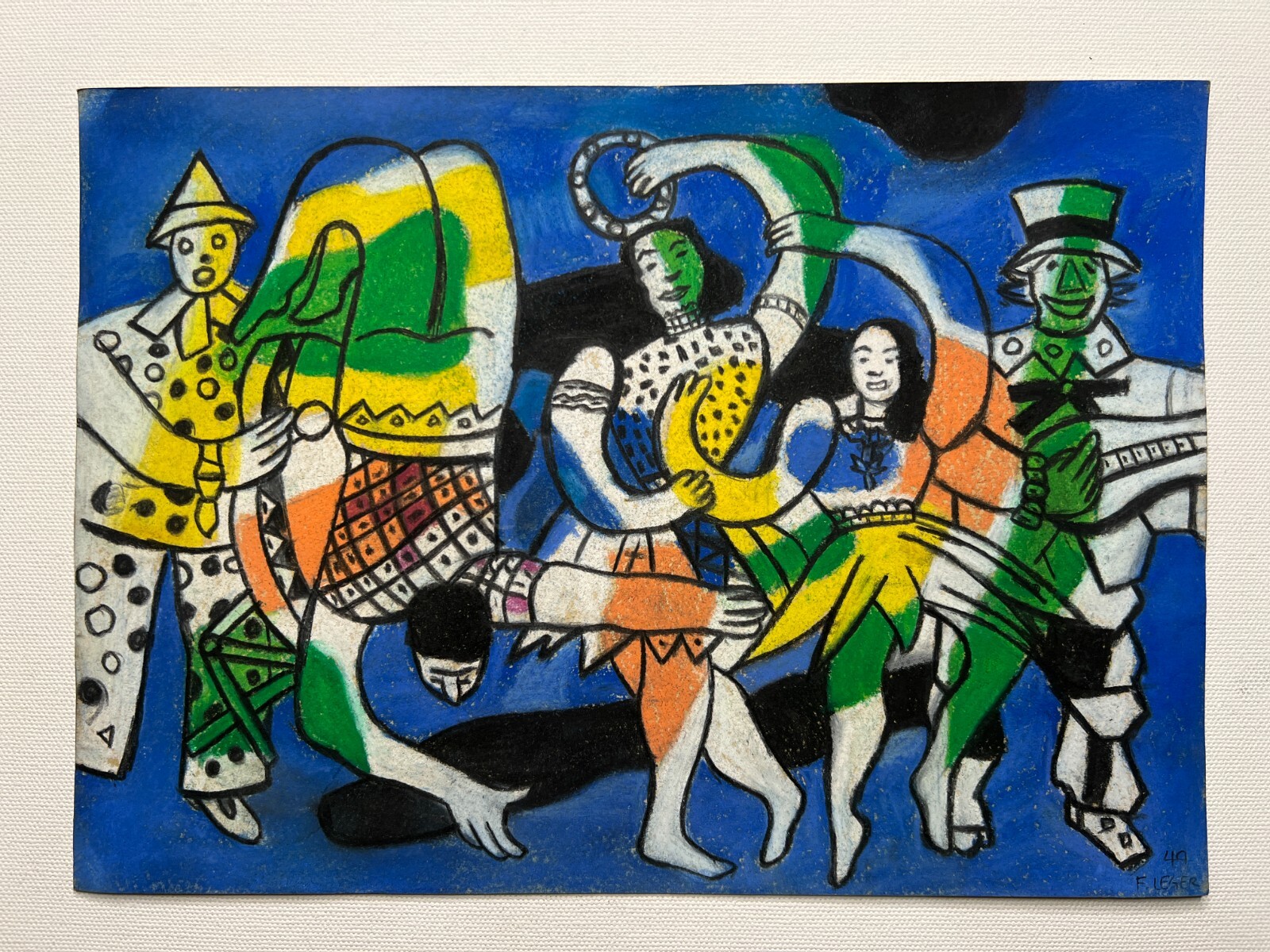 Fernand Leger painting on old paper (Handmade) signed and stamped - mixed media