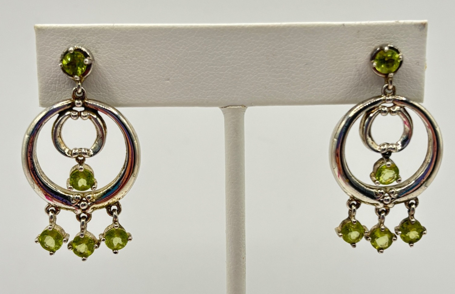 Vintage Michelle Albala Sterling Peridot Silver Dangle Drop Earrings Green Stone