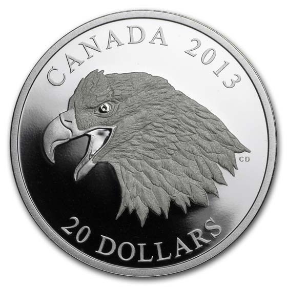 2013 Canada $20 The Bald Eagle: Portrait of Power 1 oz Fine Silver CoinBox&COA