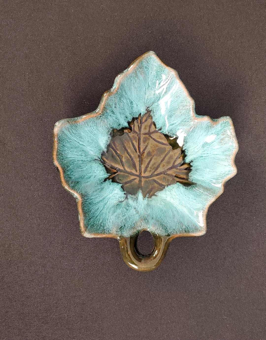 MCMASTER POTTERY 21 CANADA Ashtray Trinket Dish Turquoise Maple Leaf