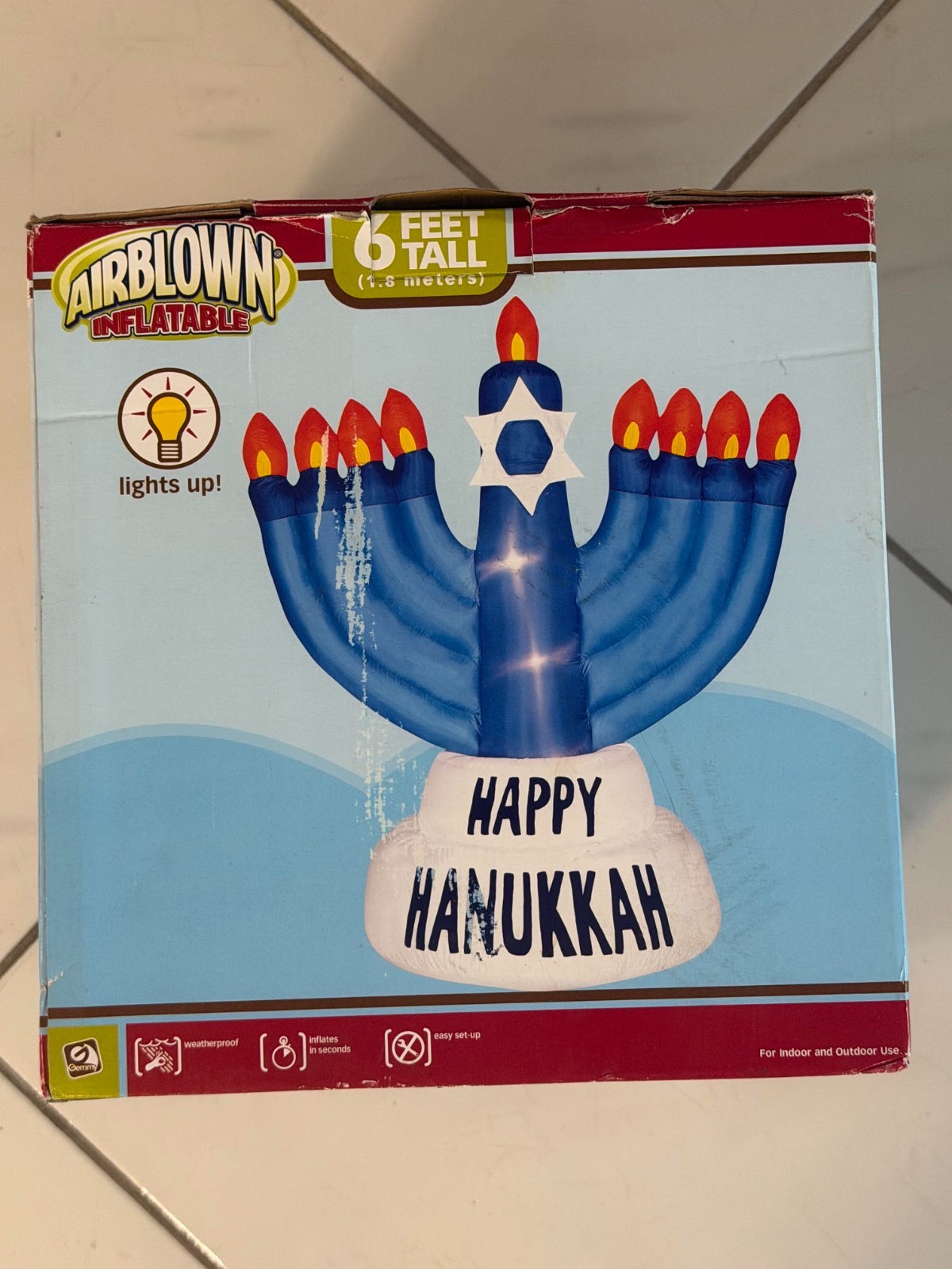 Vintage Gemmy 6' Airblown Happy Hanukkah Festival of Lights Menorah Inflatable