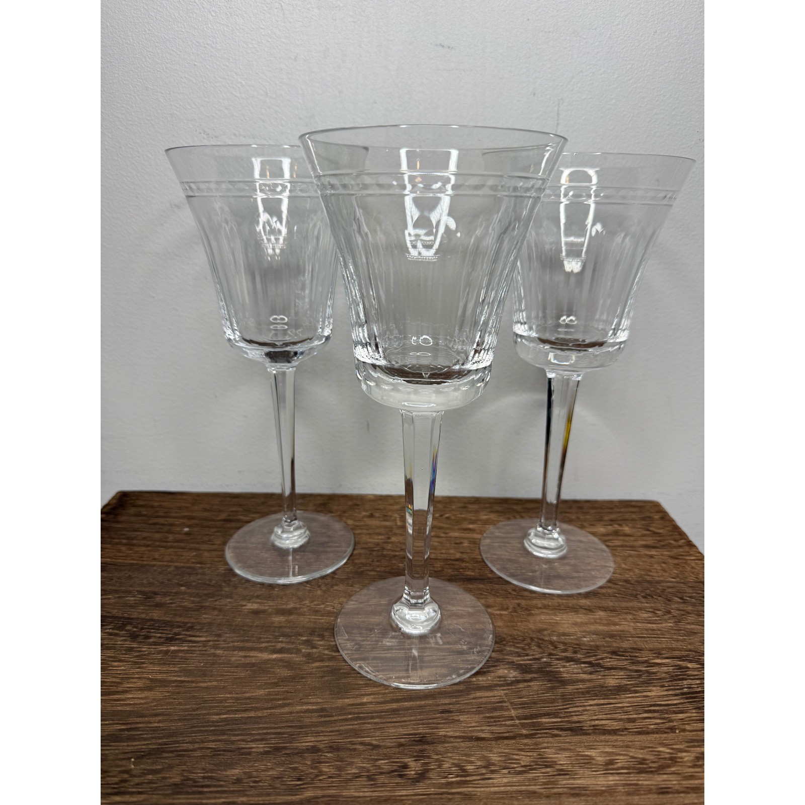 Set Of 3 Wedgwood Dynasty Crystal Water Goblets Glasses 9 Inch