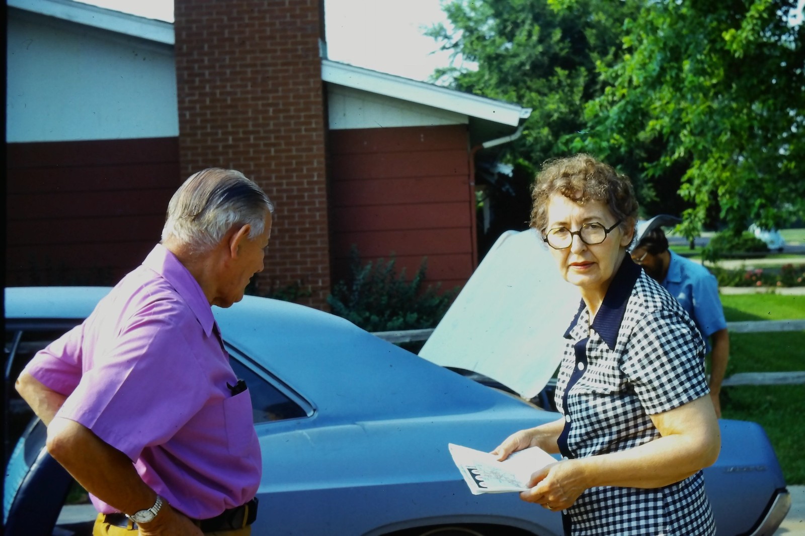 c1970's Kodachrome 35mm Slide, Elderly Couple with Blue GM A Body Coupe Car c1970's Kodachrome 35mm Slide, Elderly Couple with Blue GM A Body Coupe Car