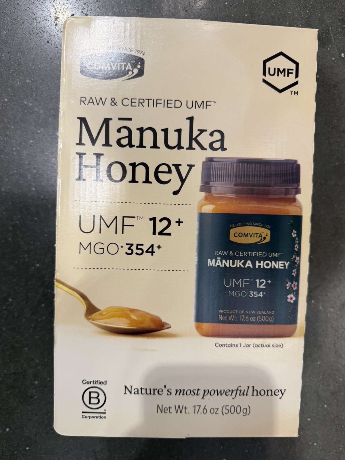 Manuka Honey Comvita New Zealand certified UMF 12+ MGO 354+ 17.6oz Exp 01/2029 Manuka Honey Comvita New Zealand certified UMF 12+ MGO 354+ 17.6oz Exp 01/2029
