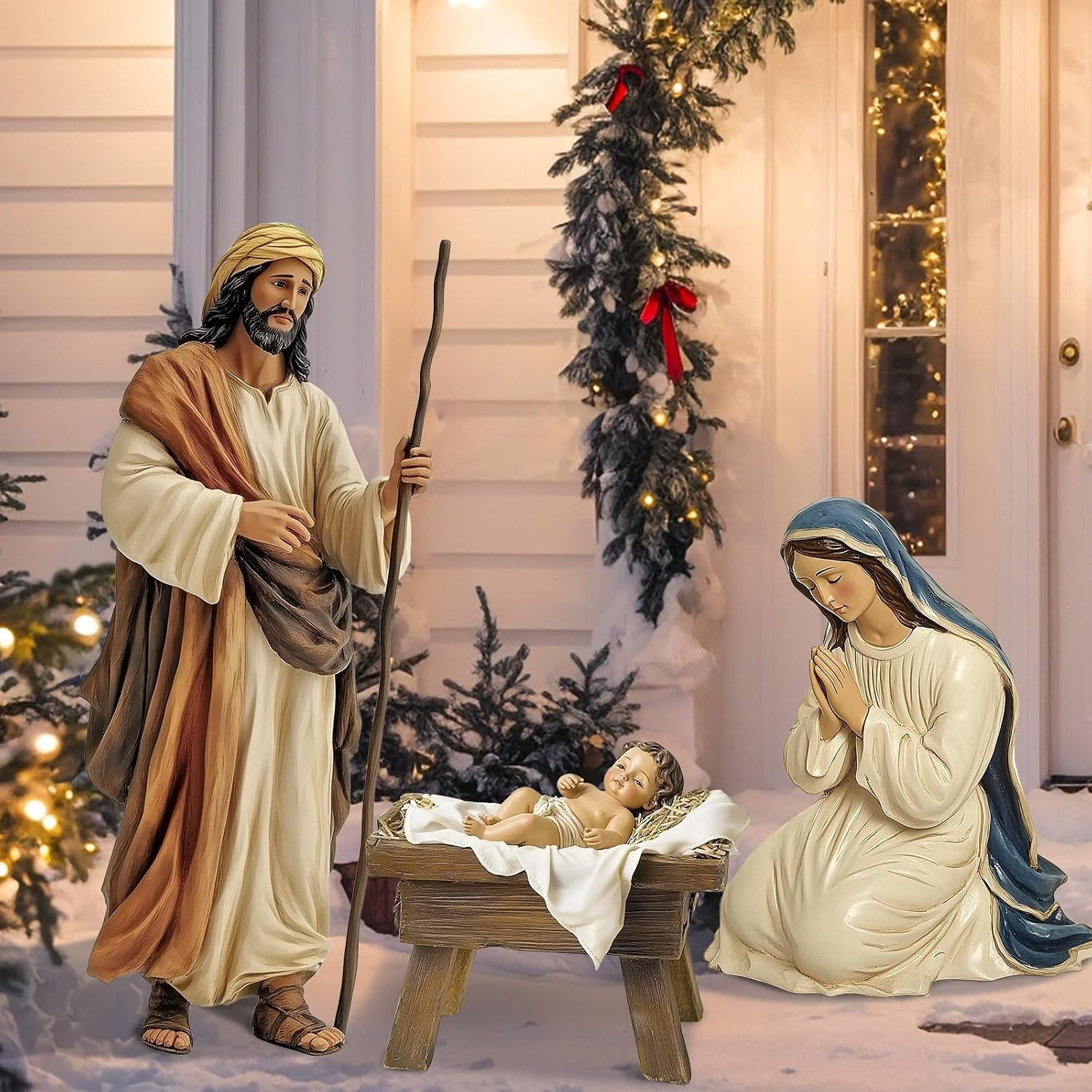 3 Pcs 48.9\'\'H Metal Christmas Outdoor Nativity Scene Set (Retro)