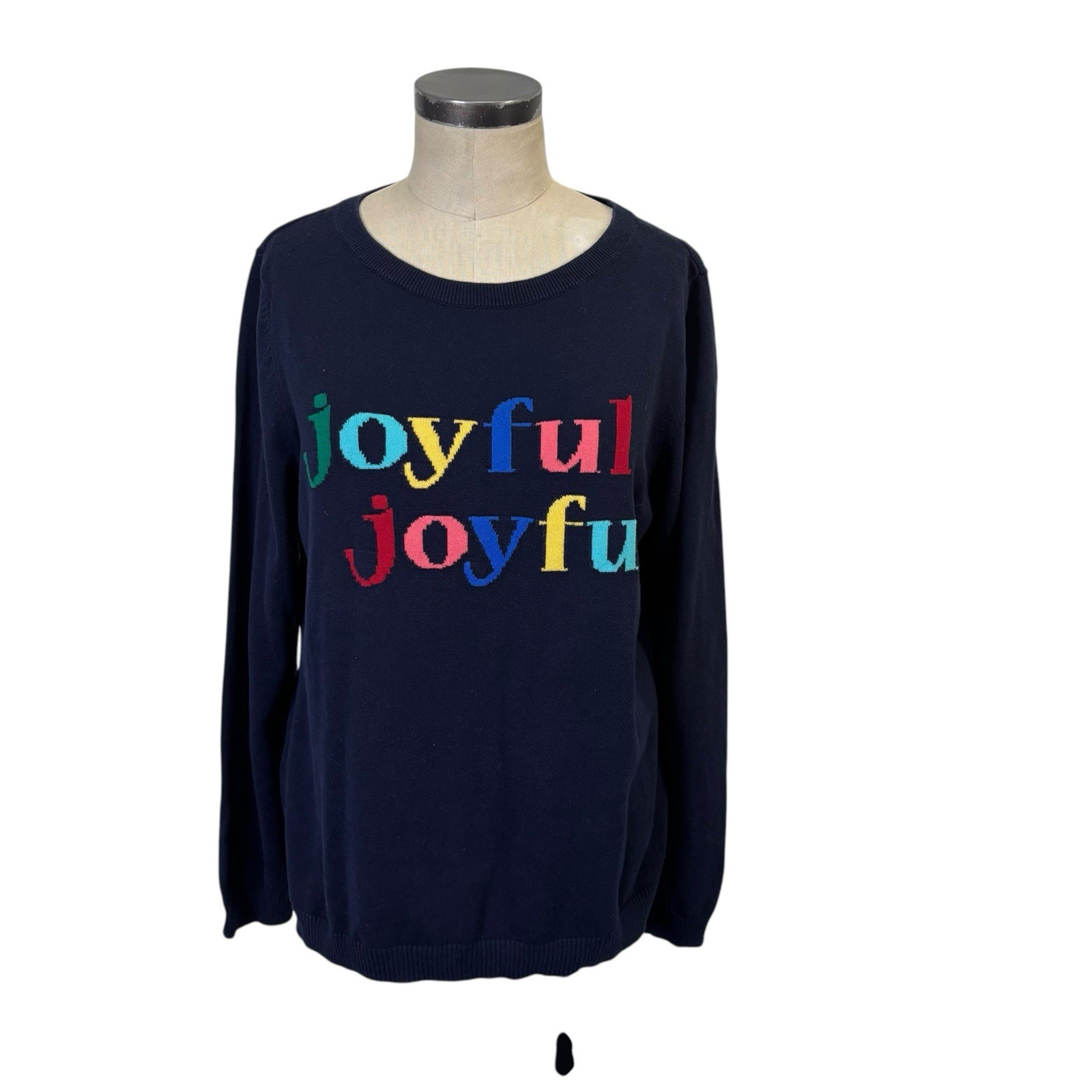 Talbots Joyful Joyful Crewneck Sweater Large Navy Blue Holiday Spellout