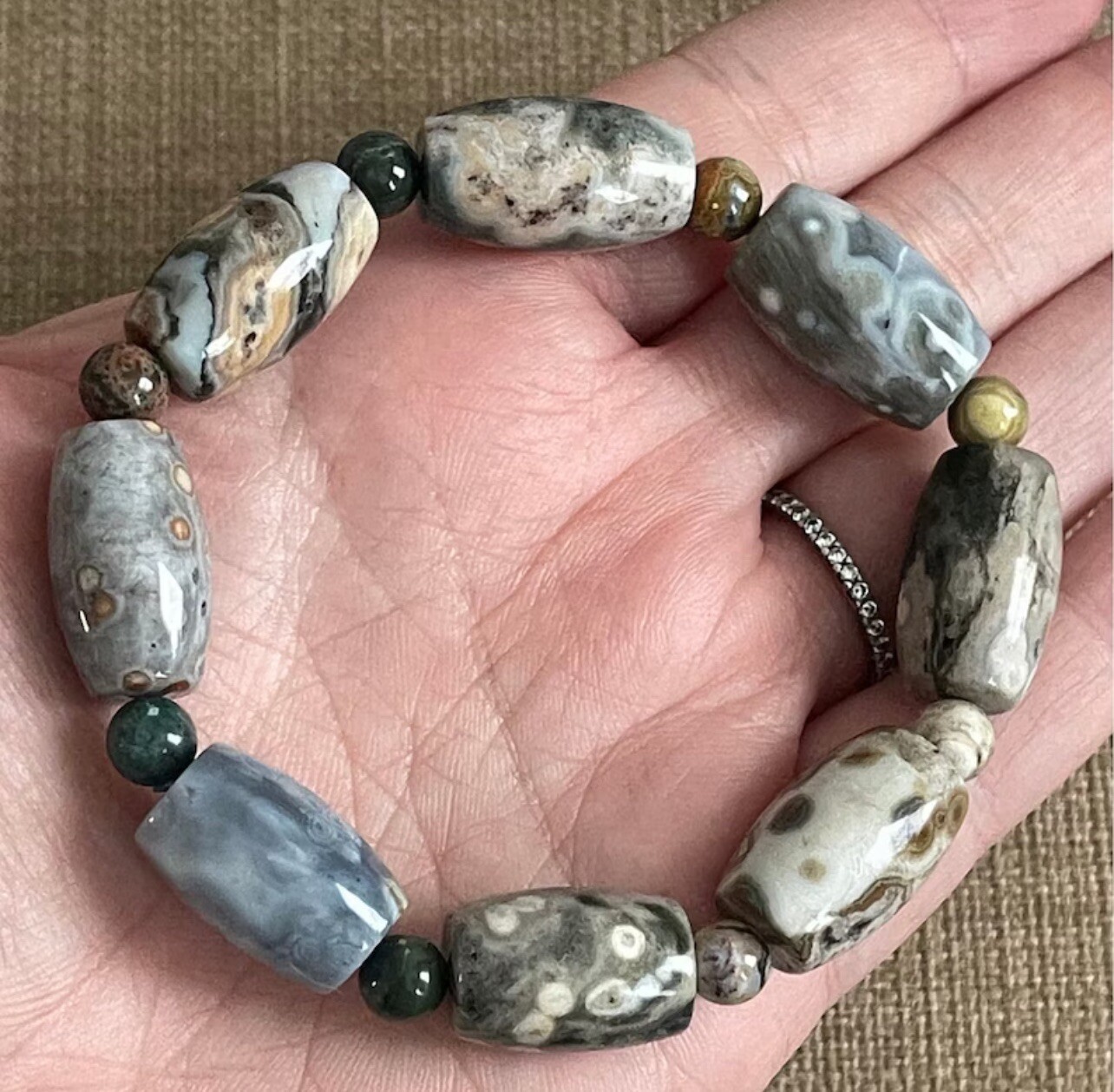 8th 6th 4th Vein Ocean Jasper Bracelet with Big beads