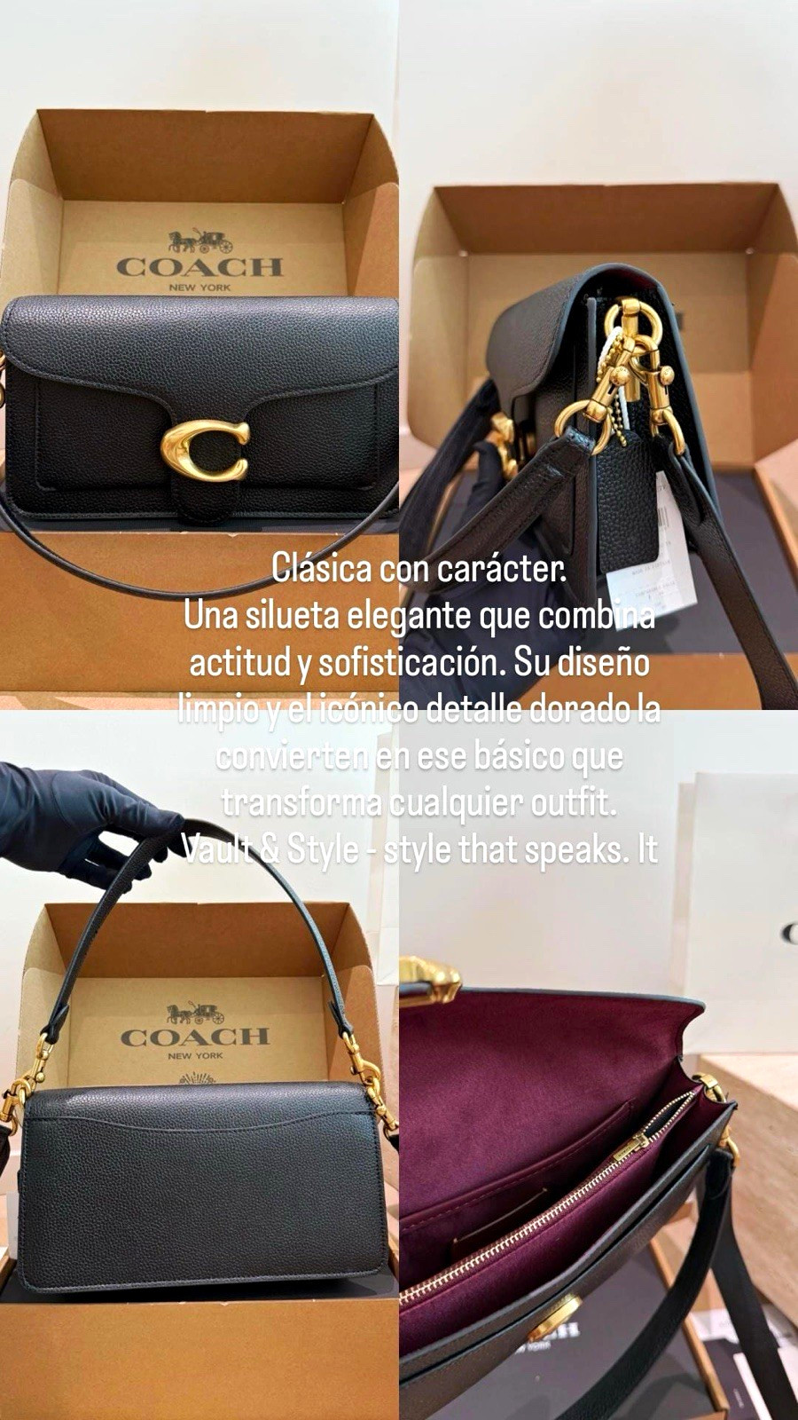 Coach Women\'s Black Crossbody Bag Gold Hardware Burgundy Lining Snap Pockets