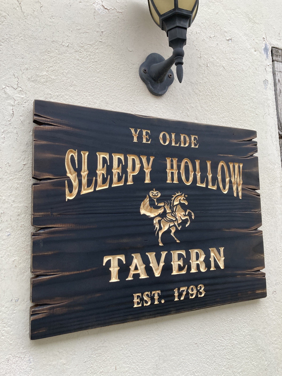 Halloween Sleepy Hollow Tavern Wooden Sign Carved Rustic Antique Look