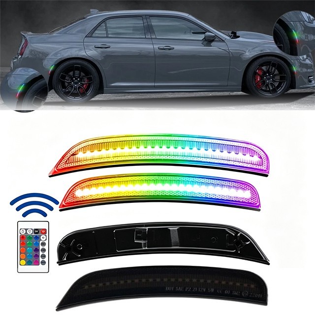 4PCS Smoked Fender RGB LED Side Marker Turn Signal Lights For Chrysler 300 15-23