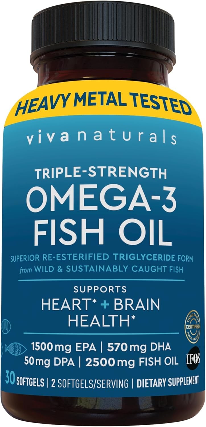 Viva Naturals Omega 3 Fish Oil Supplement for Women and Men - 2500 mg Triple Oil Viva Naturals Omega 3 Fish Oil Supplement for Women and Men - 2500 mg Triple Oil