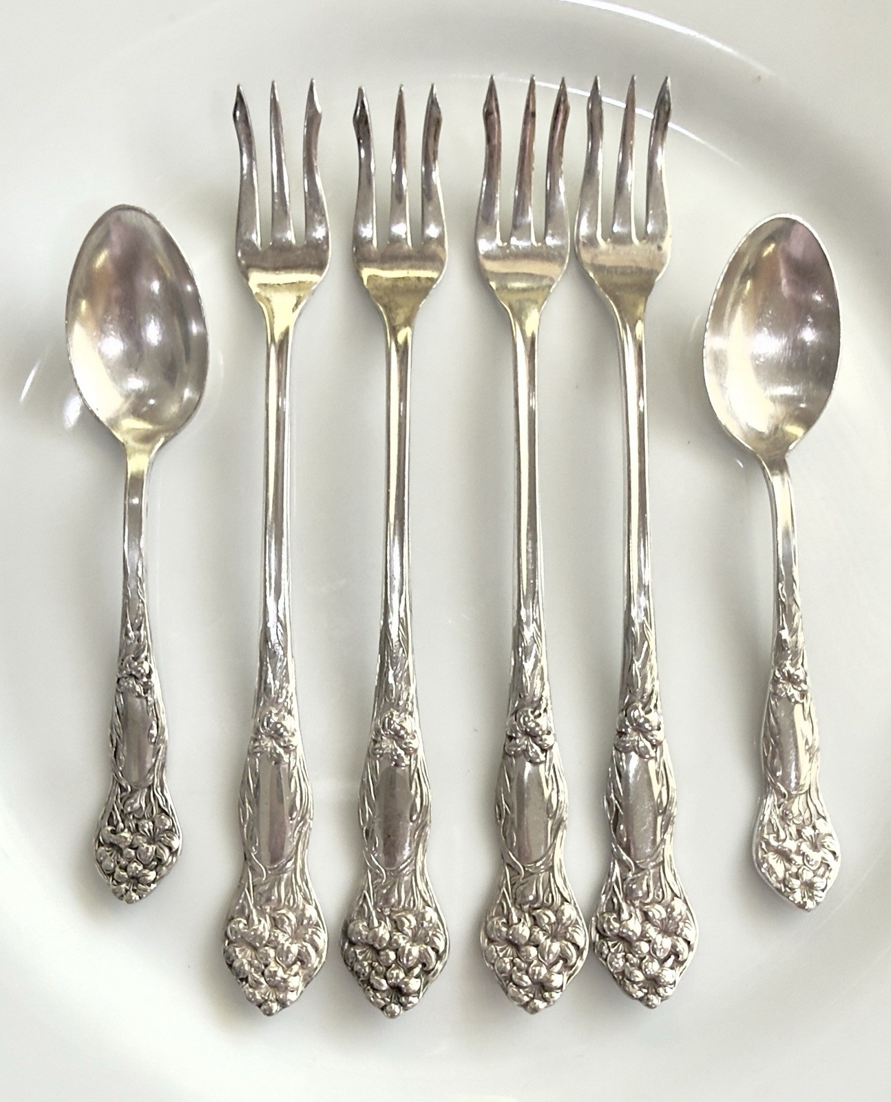 RARE 1909 Lilyta Stratford Silver Co. Lot~4 Cocktail Forks~2 Demitasse Spoons RARE 1909 Lilyta Stratford Silver Co. Lot~4 Cocktail Forks~2 Demitasse Spoons