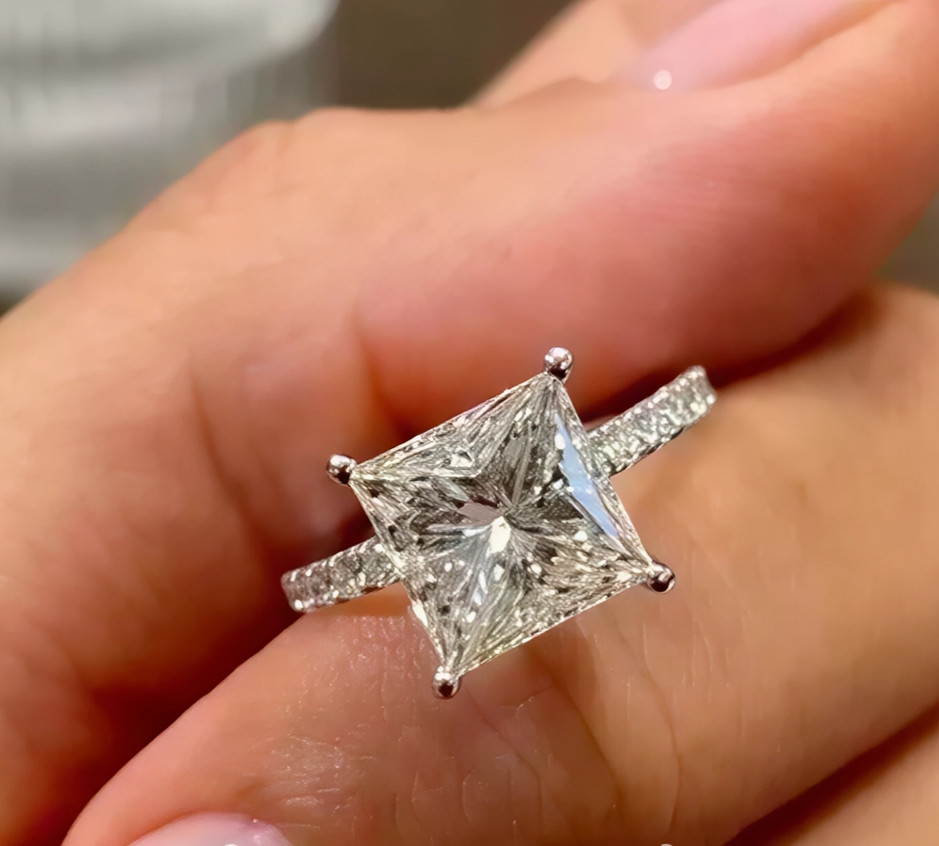 2.20 CTW Princess Cut Moissanite Engagement Ring In 14K White Gold Plated
