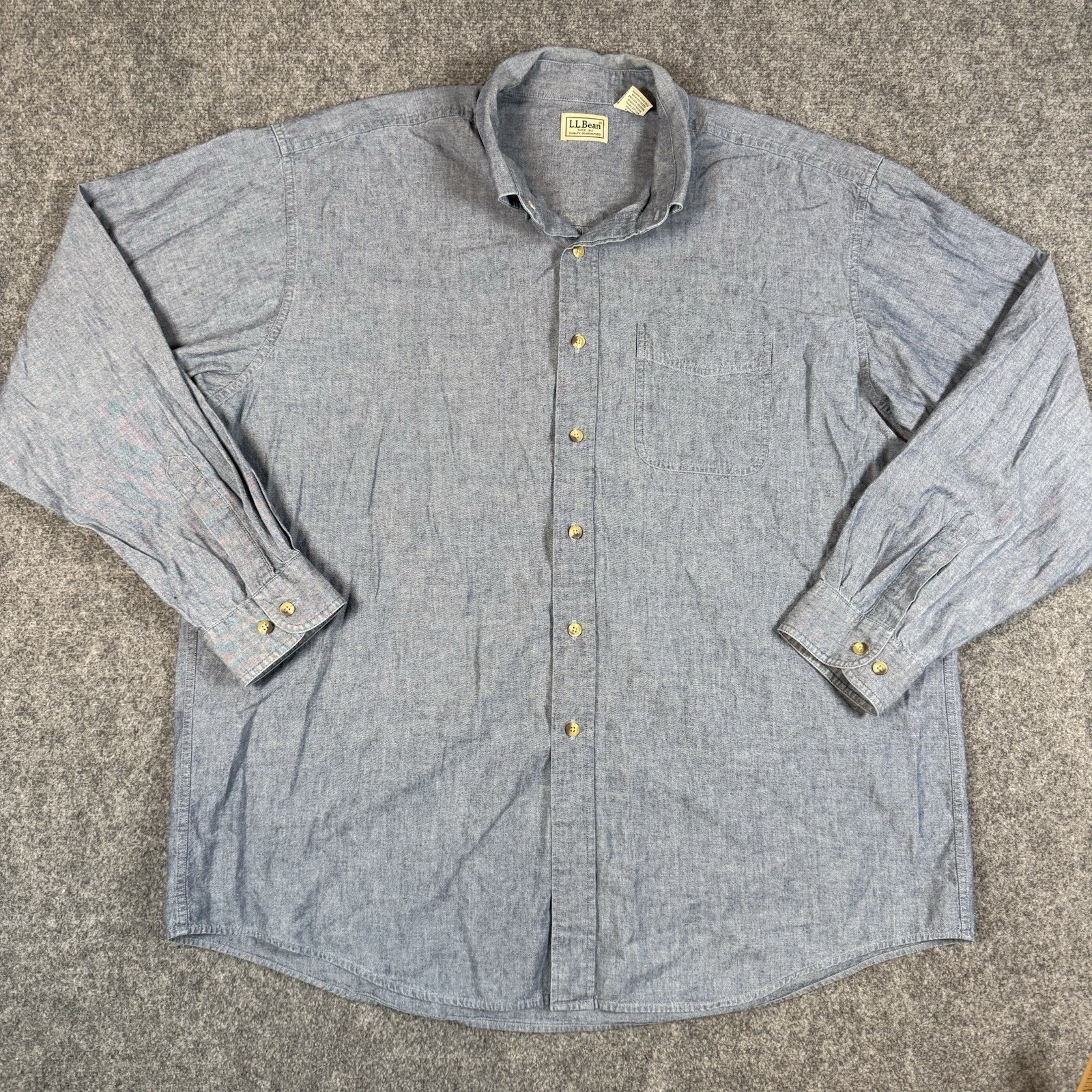 🌲 Vtg LL Bean Chambray Work Shirt Mens XL Reg Blue 100% Cotton Long Sleeve