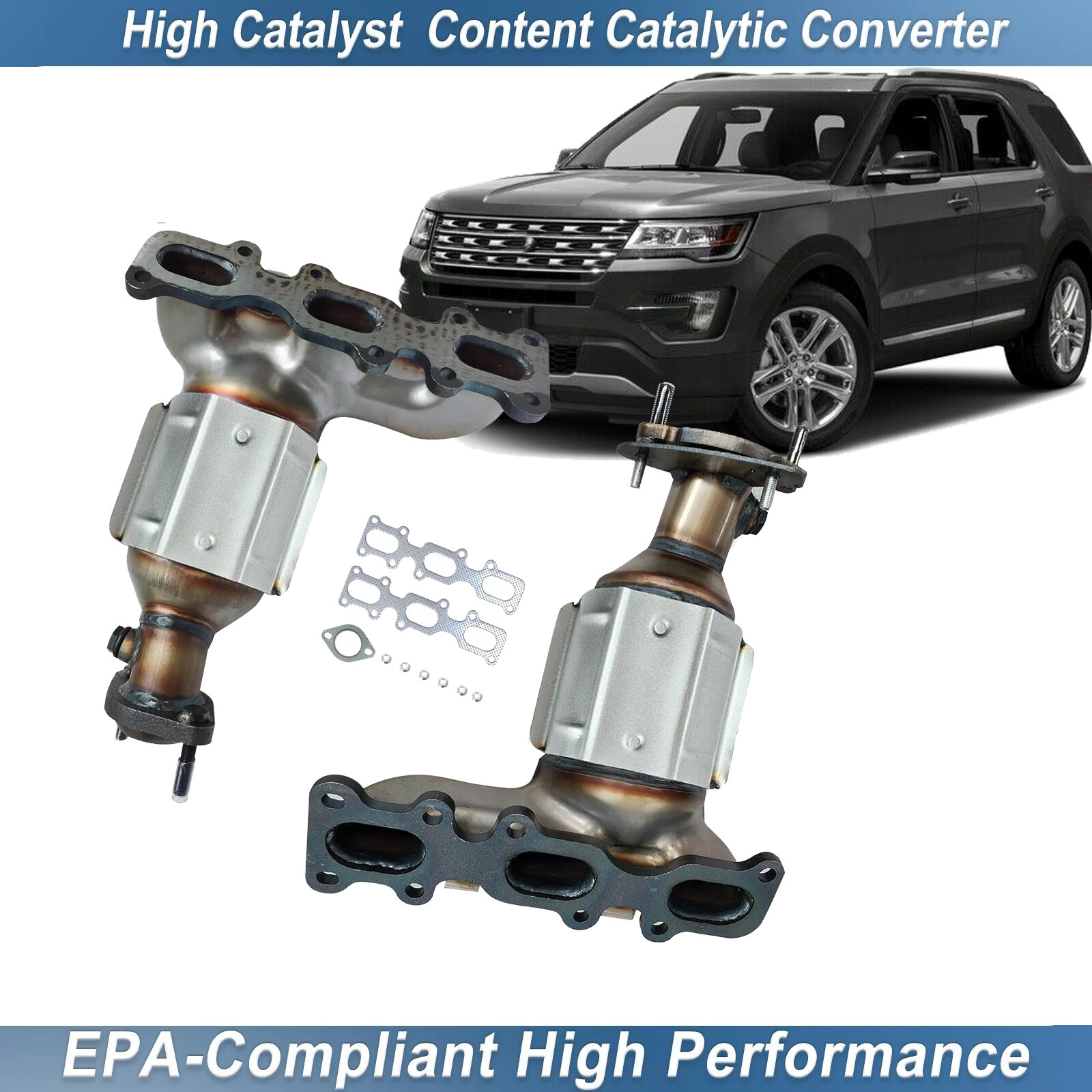 Catalytic Converter For 2013 2014-2019 Ford Explorer Front Left & Right Set of 2 Catalytic Converter For 2013 2014-2019 Ford Explorer Front Left & Right Set of 2