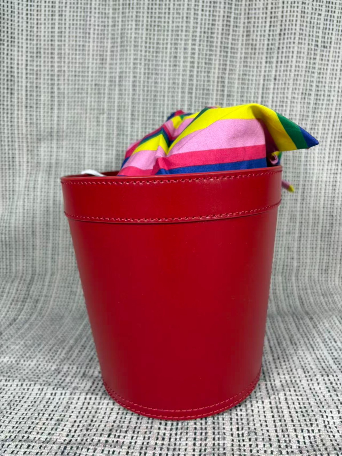 Staud Women’s Multi-color Leather With Knotted Fabric Handle Bucket Bag Staud Women’s Multi-color Leather With Knotted Fabric Handle Bucket Bag