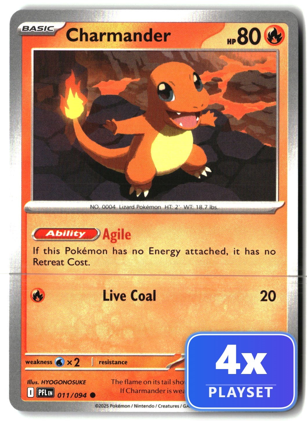 Playset of 4 Charmander 011/094 Common Phantasmal Flames Pokemon Near Mint
