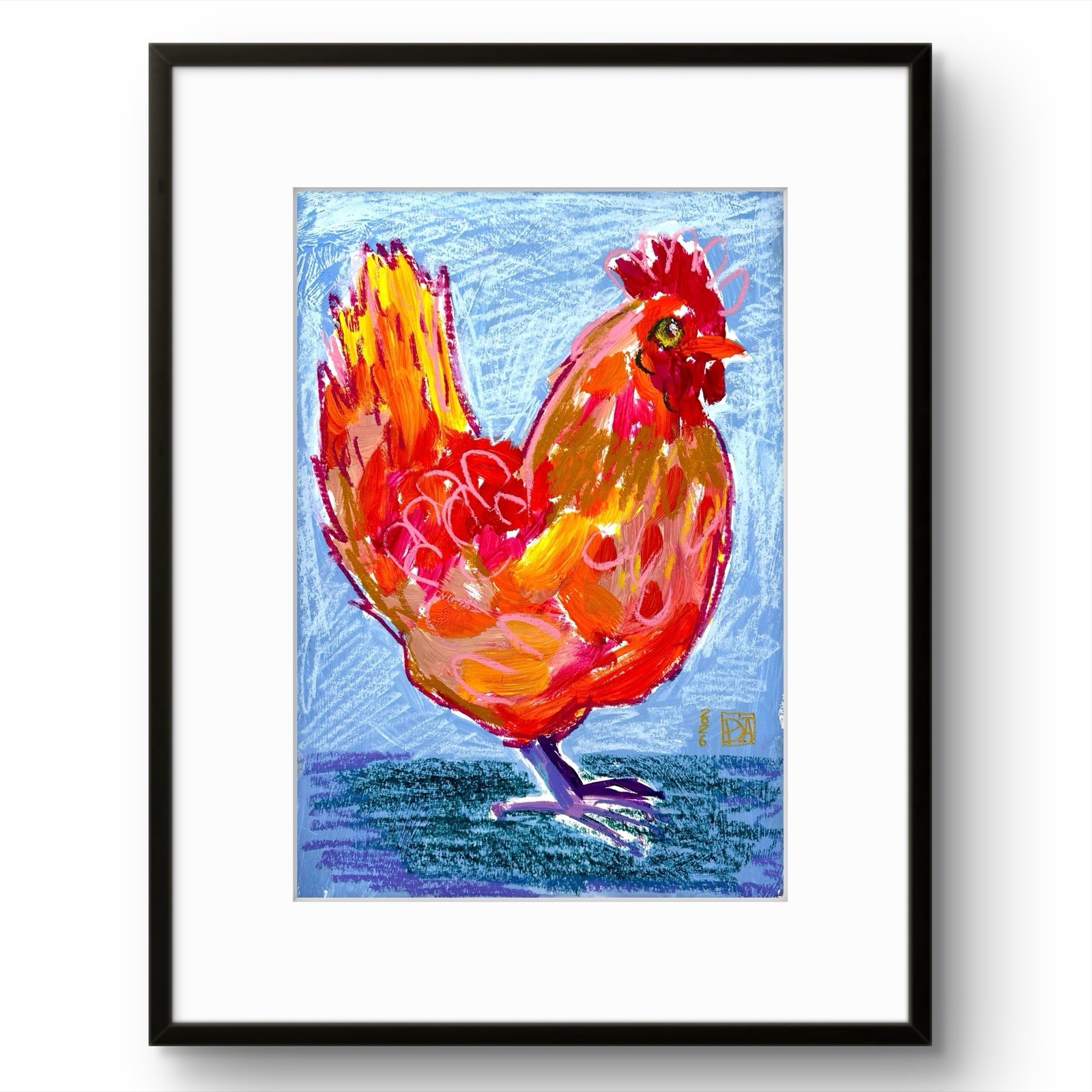 DANVERRS Chicken Hen Chook Expressionism Original Multimedia Painting On Paper