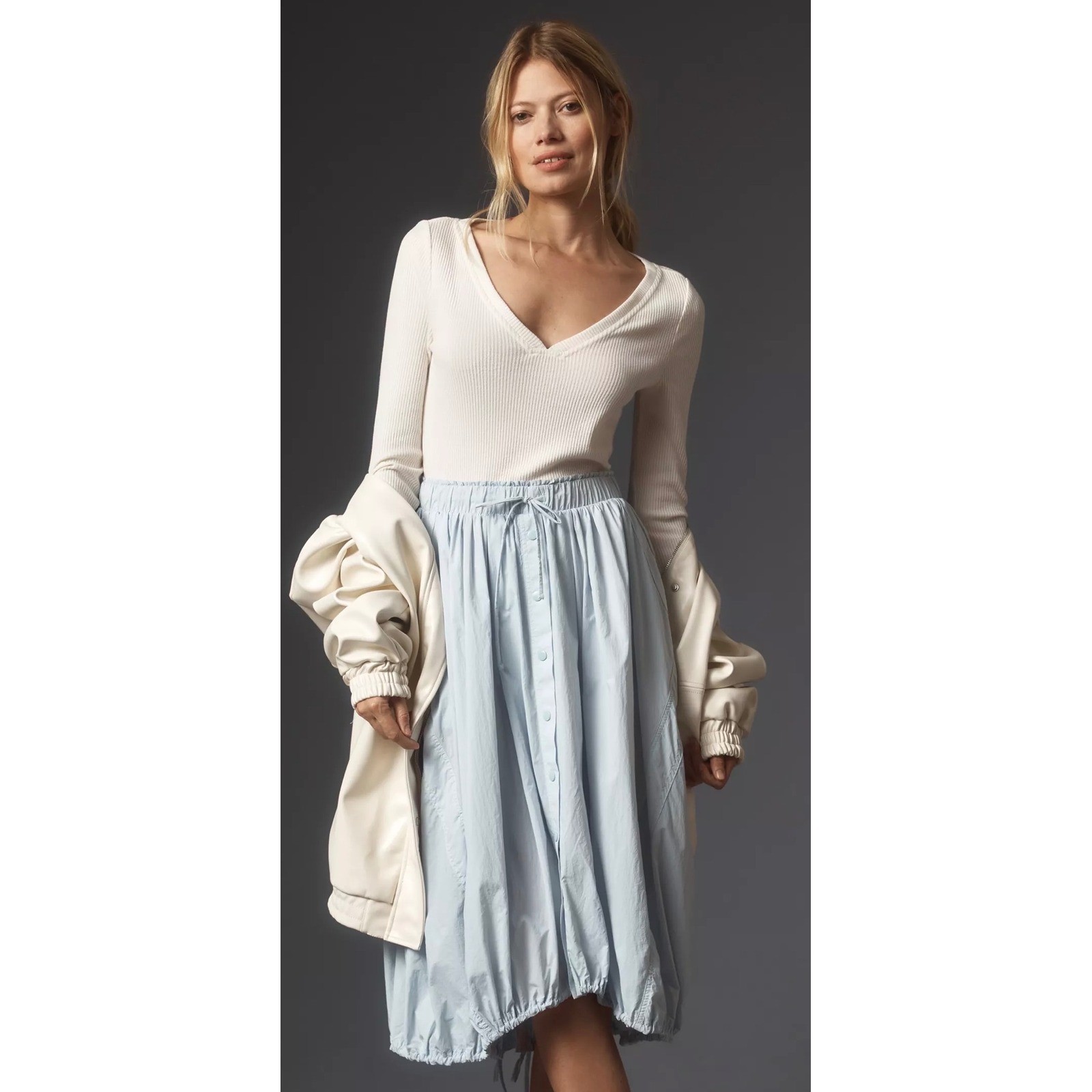NEW Daily Practice Anthropologie Twofer Midi Dress Womens Size S Blue White