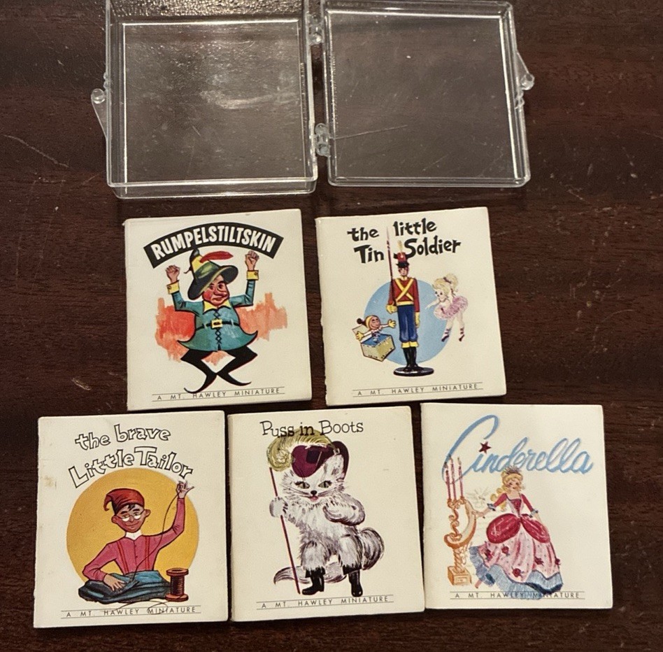 Vintage Mini Fairy Tale Books Mt Hawley Miniature Book Set of 5 W/Case c.1966