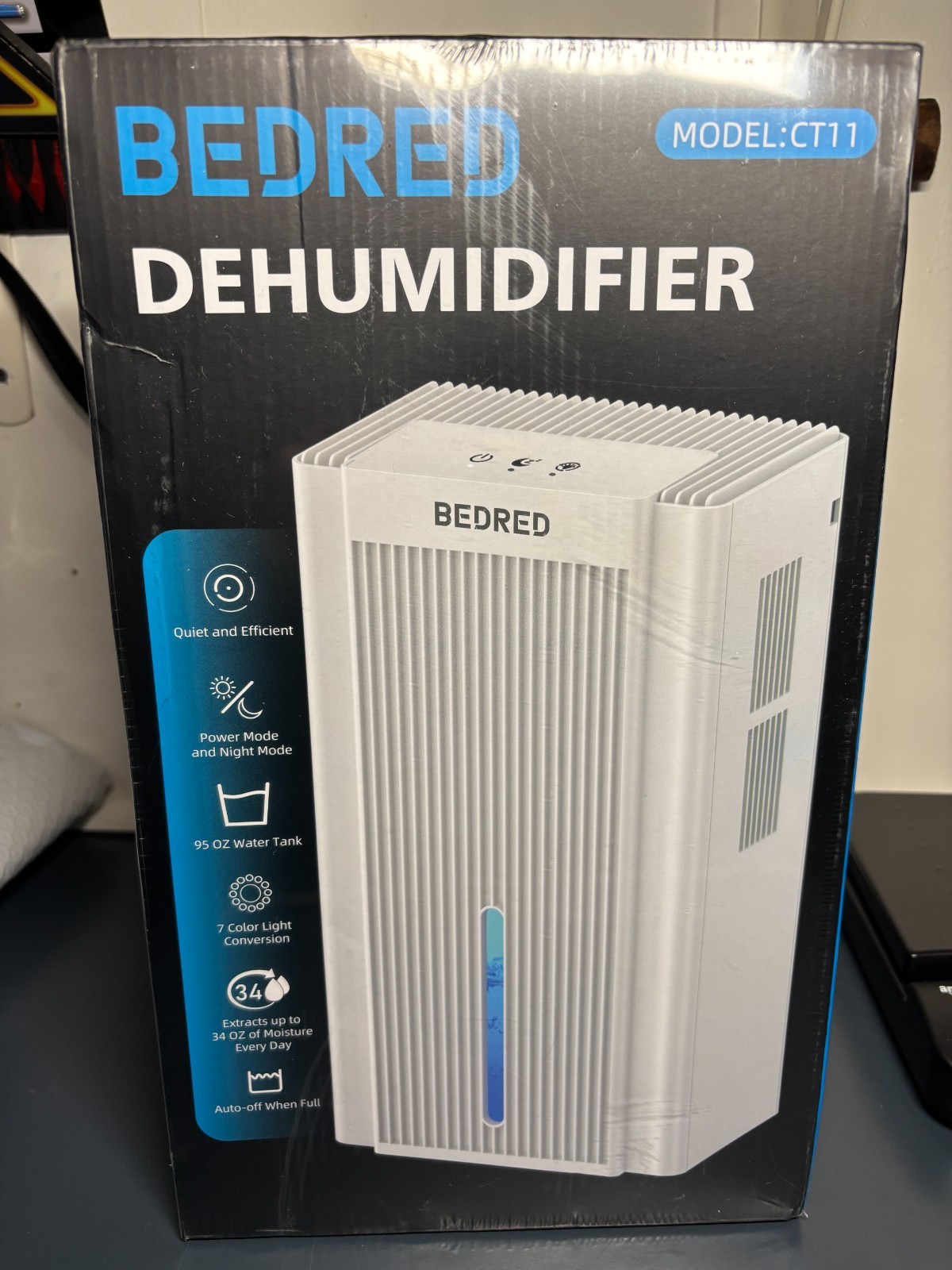 BEDRED CT11 Compact Dehumidifier 250 sq ft 34 oz/Day 95 oz Tank White