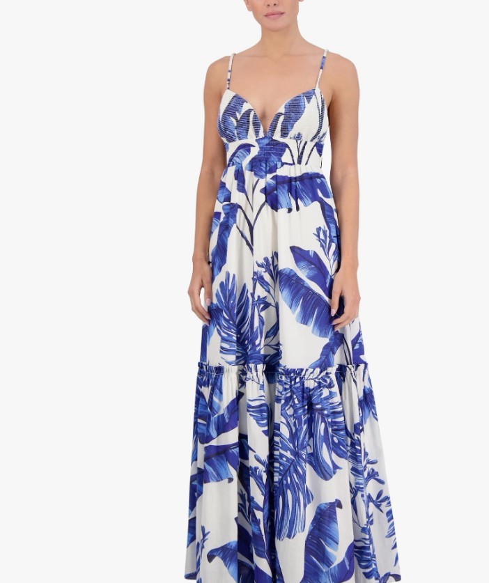 BCBG  New York Palm Combo V-Neck Maxi Dress Size M Blue White  NWT