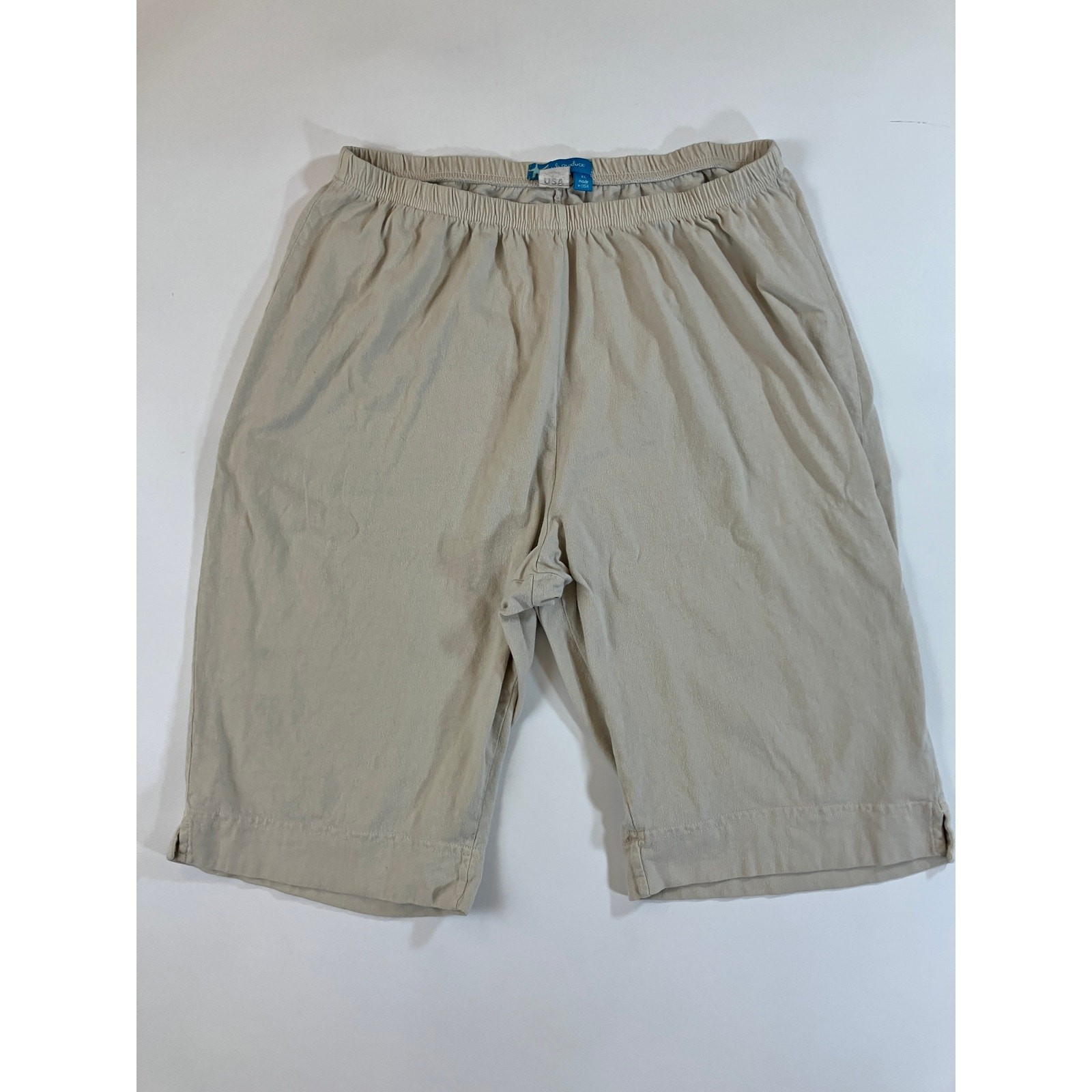 Fresh Produce Women XL Beige Bermuda Shorts Pull On Elastic Waist Made USA