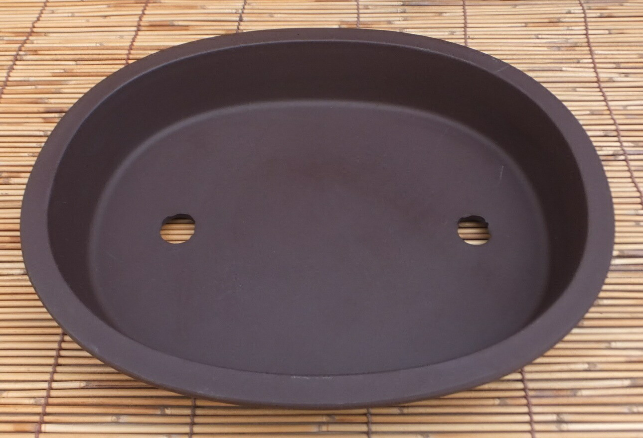 Japanese Banko Ware Bonsai Pot Oval Brown Unglazed 13.6in 34.5cm