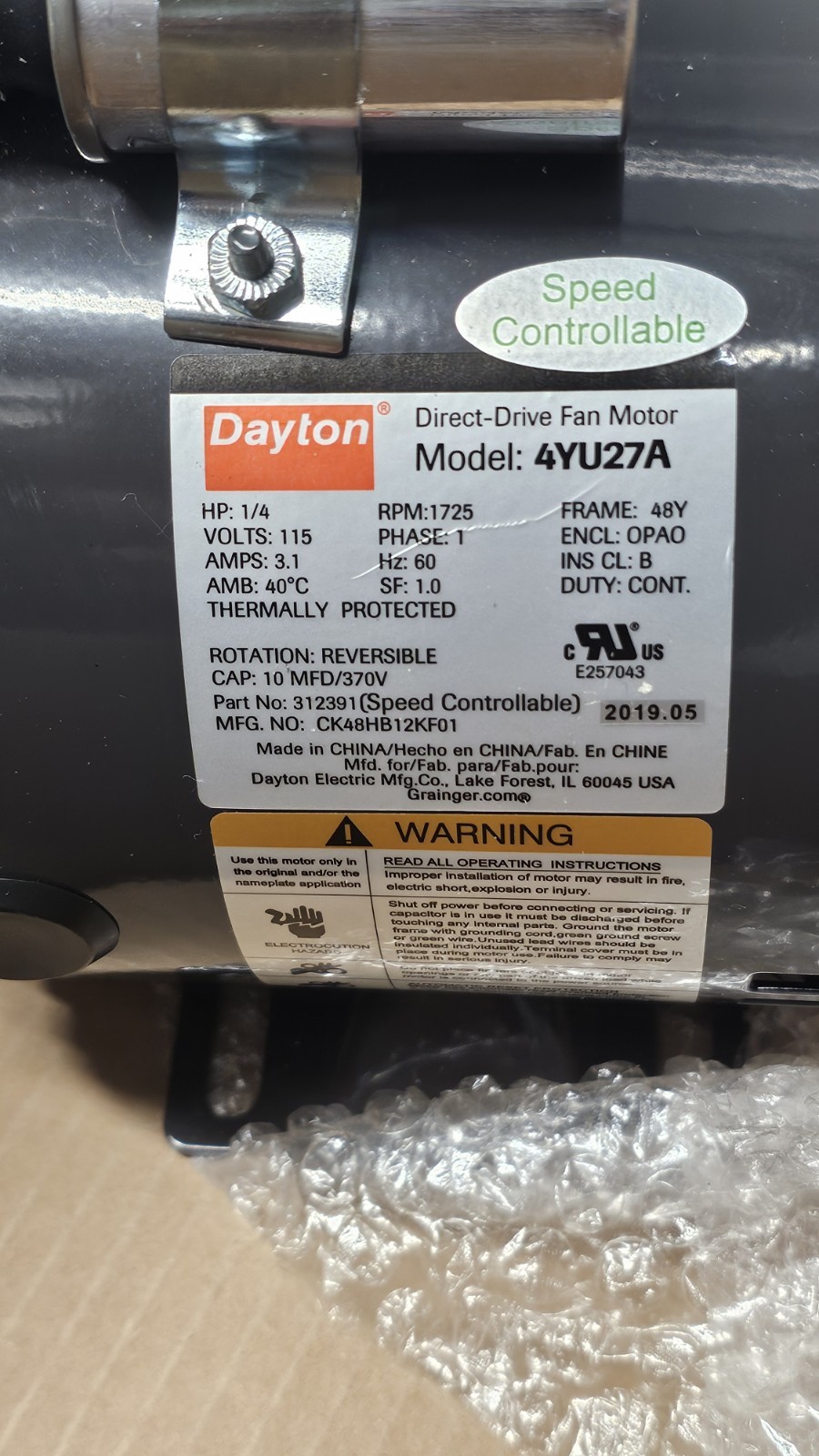 DAYTON 4YU27A Motor,1/4 HP,1725 rpm,115V DAYTON 4YU27A Motor,1/4 HP,1725 rpm,115V