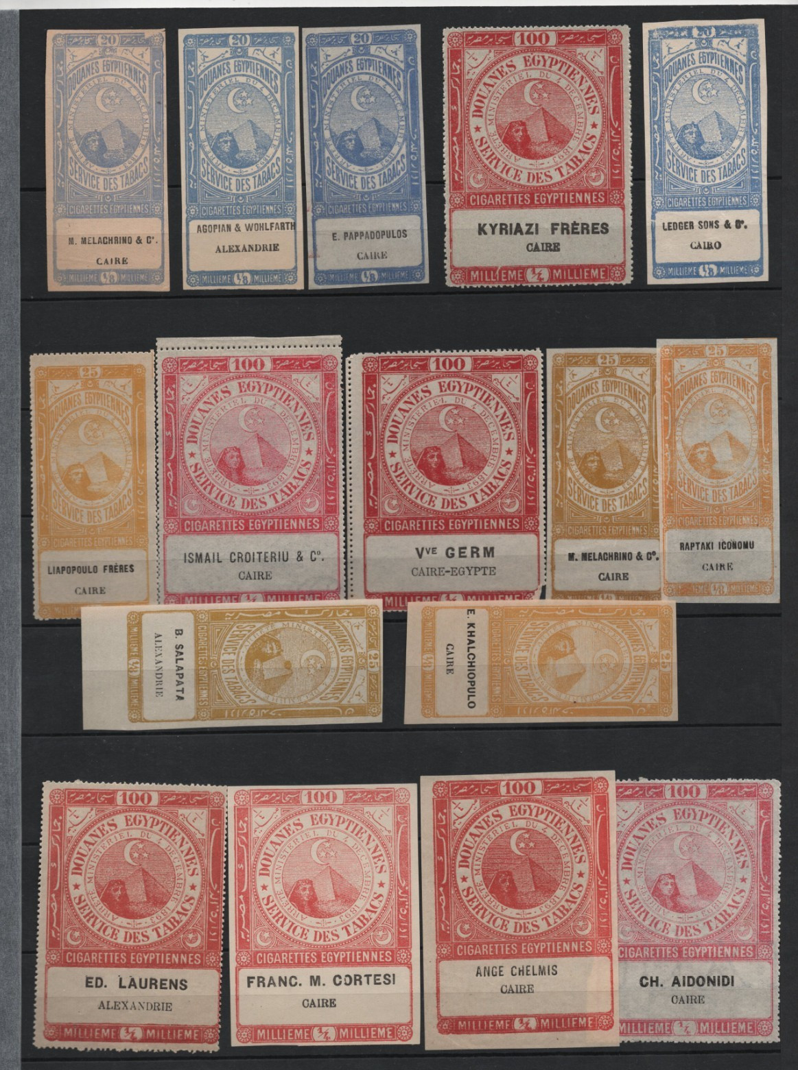Egypt 1890-1900 Collection Of Cigarette Revenue Advertising Greek Armenian
