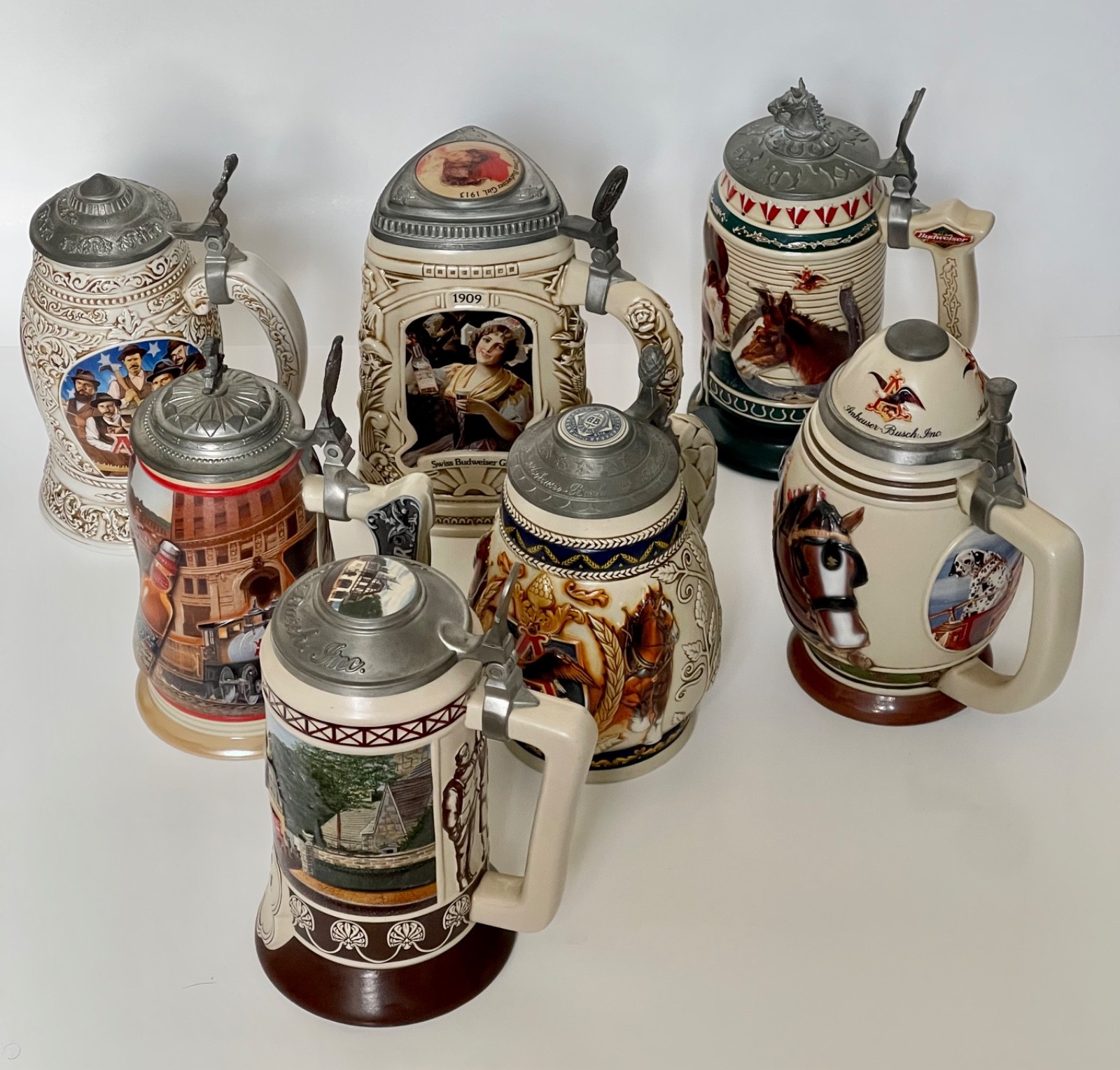 Anheuser Busch Collectors Club Budweiser Beer Stein Lot Collection Set of 7