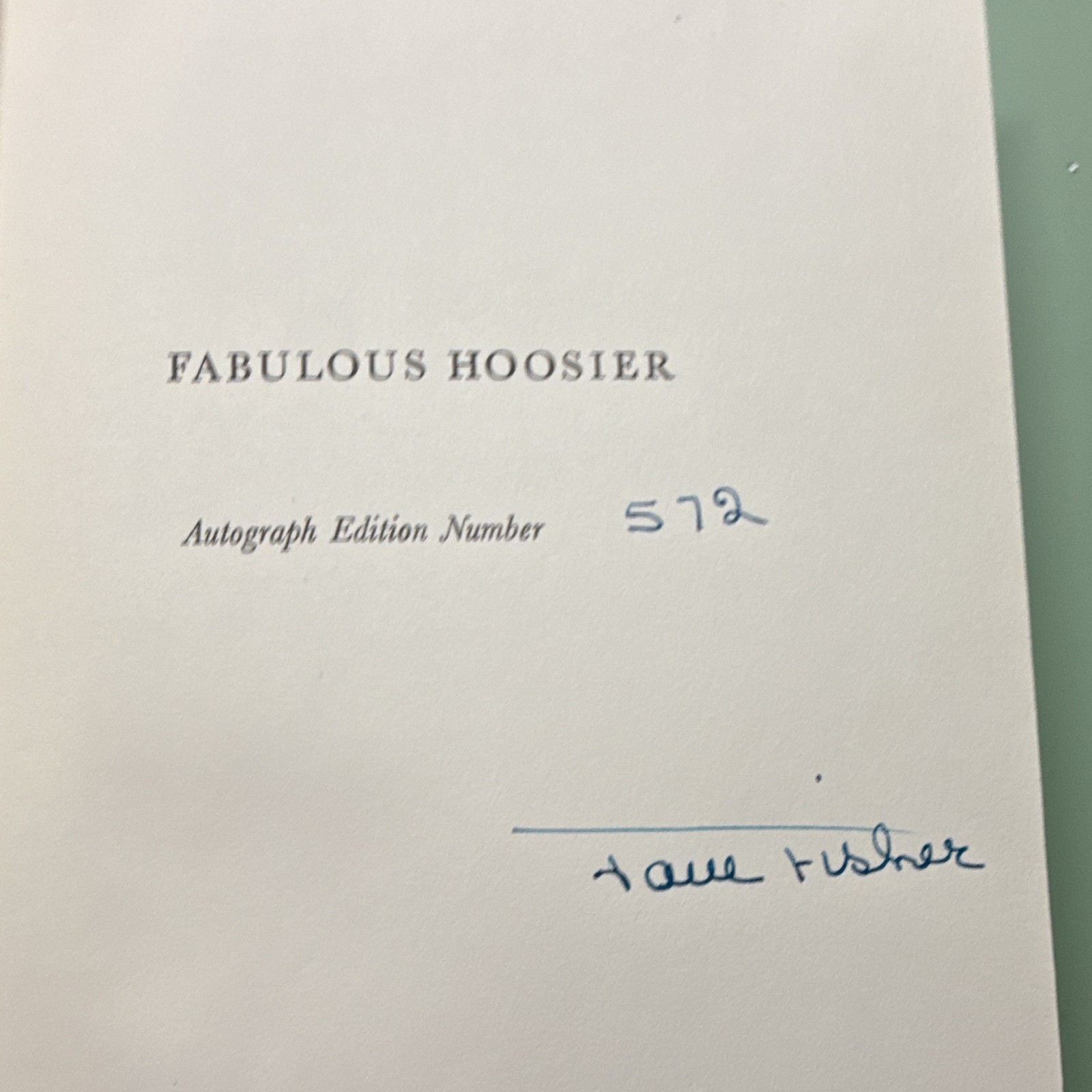 Fabulous Hoosier Jane Fisher SIGNED Autograph Ed #572 Carl Fisher Rare Indy 500