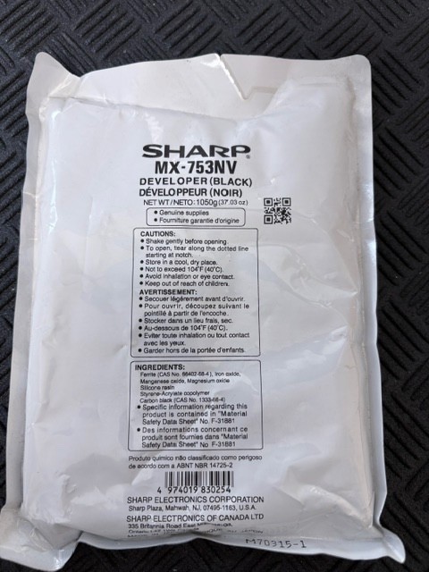Genuine SHARP MX-753NV Developer BLACK new