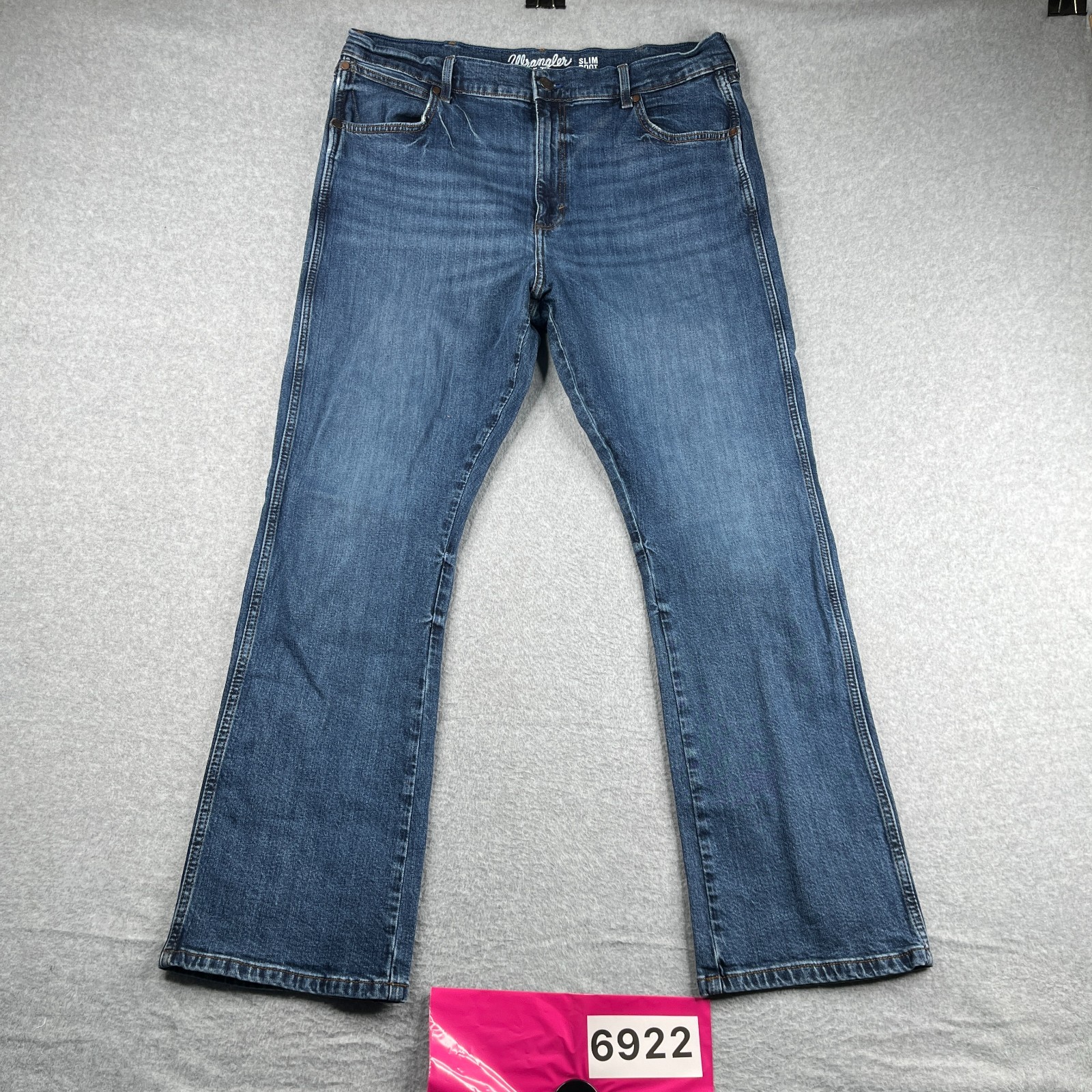 Wrangler Retro Slim Boot Denim Jeans Blue Distressed Casual Mens Size 38x32