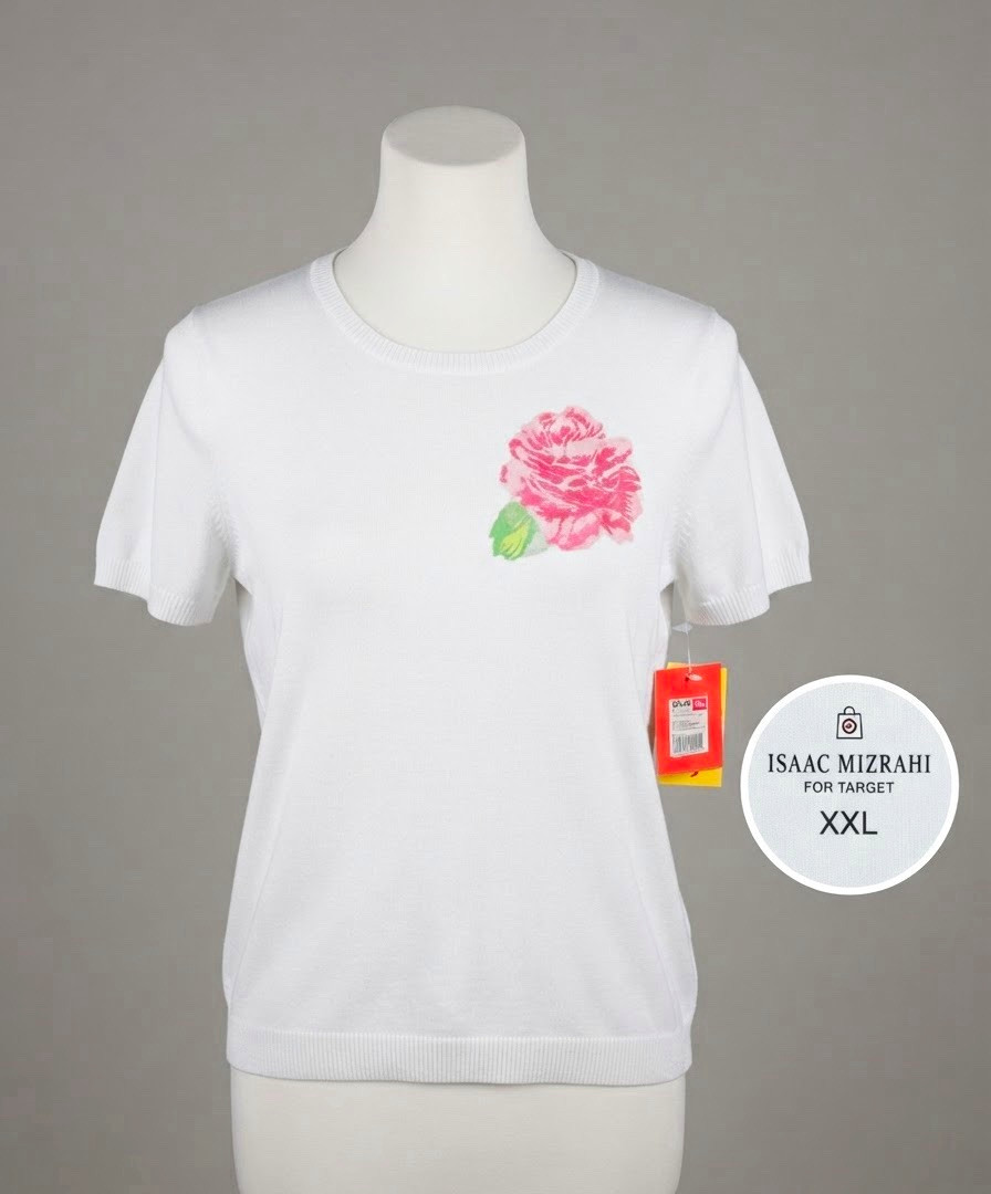 Isaac Mizrahi for Target Women’s 2XL White Knit Crew Neck Floral Embroidered Tee