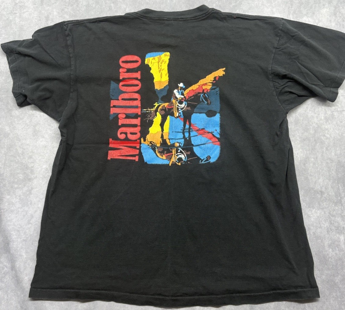 Vintage Marlboro Cowboy Pocket T-Shirt XL Black Delta Made in USA Graphic Tee